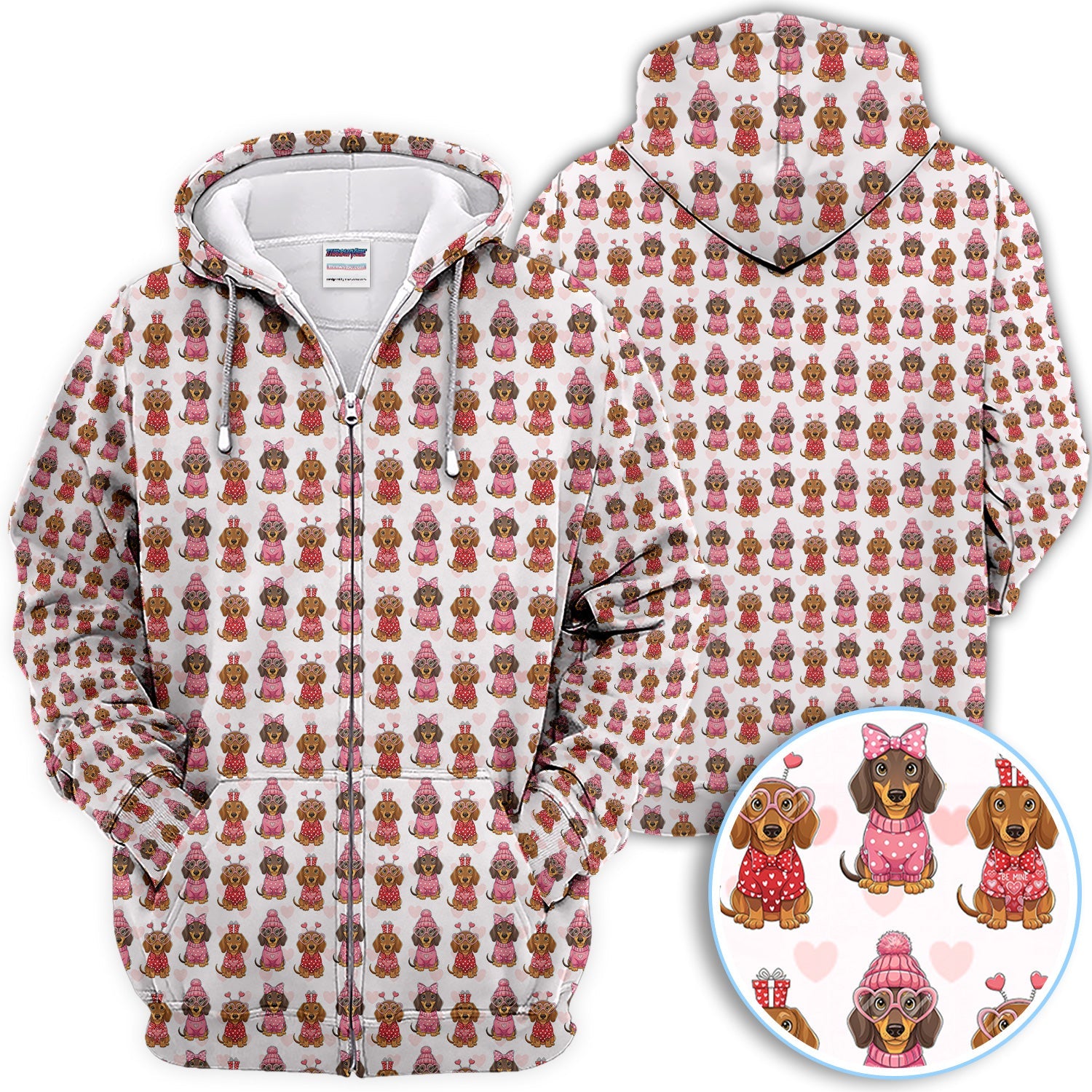 Valentine Dachshund Pattern Golf Polos, Wiener Dog Golf Shirt For Men, Crazy Golf Gift For Golfer