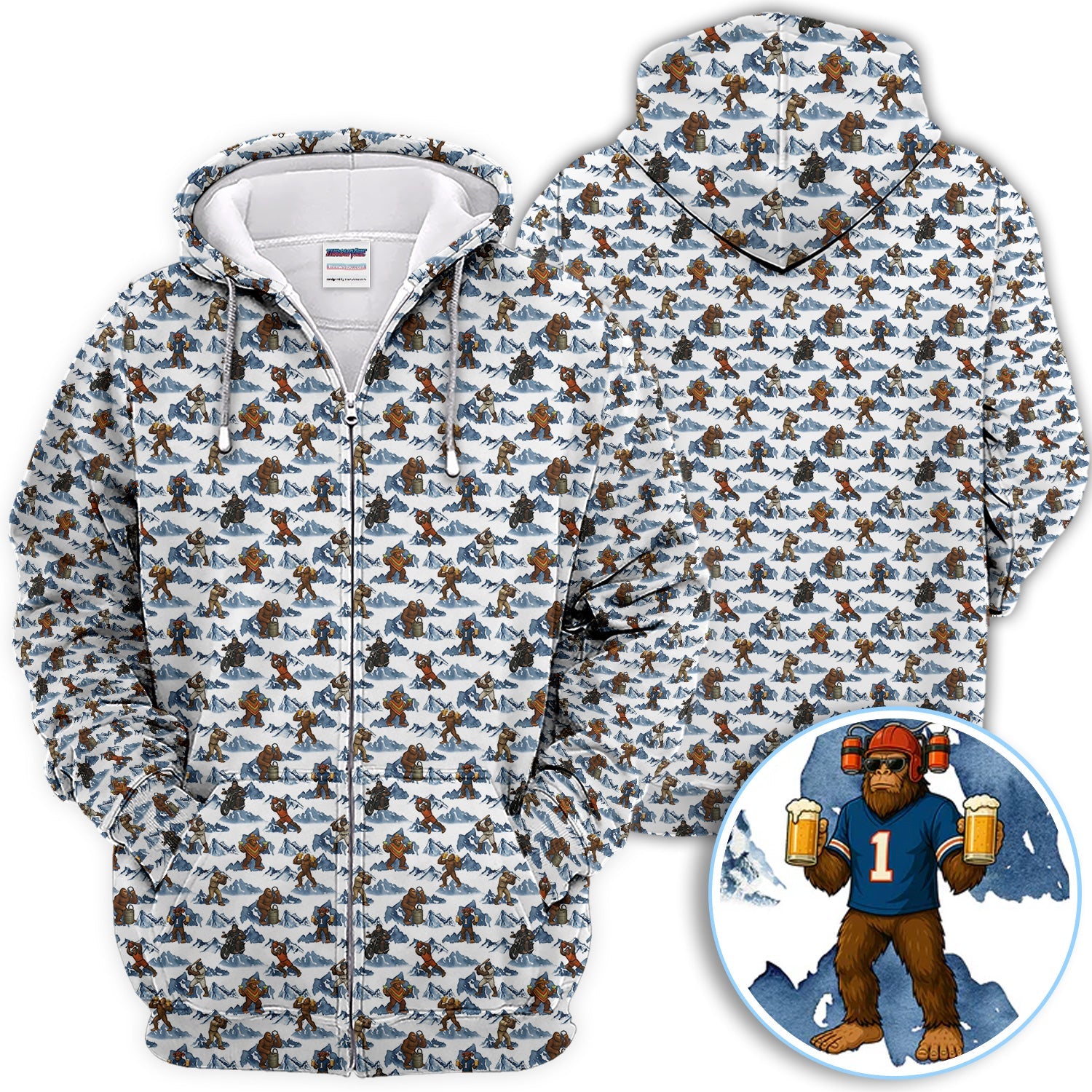 Bigfoot Pattern Golf Shirt, Sasquatch And Beer Golf Shirt For Men, Gift For Golfer