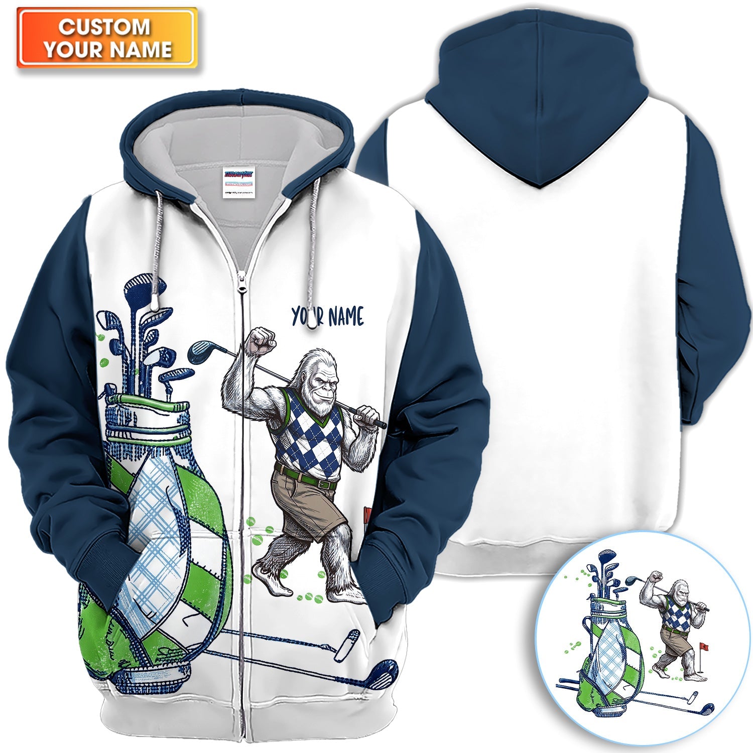 Custom Name Gorilla Golf Polo Shirt, Funny Bigfoot Golfer Shirt Pattern For Men, Unique Sasquatch Golf Outfit