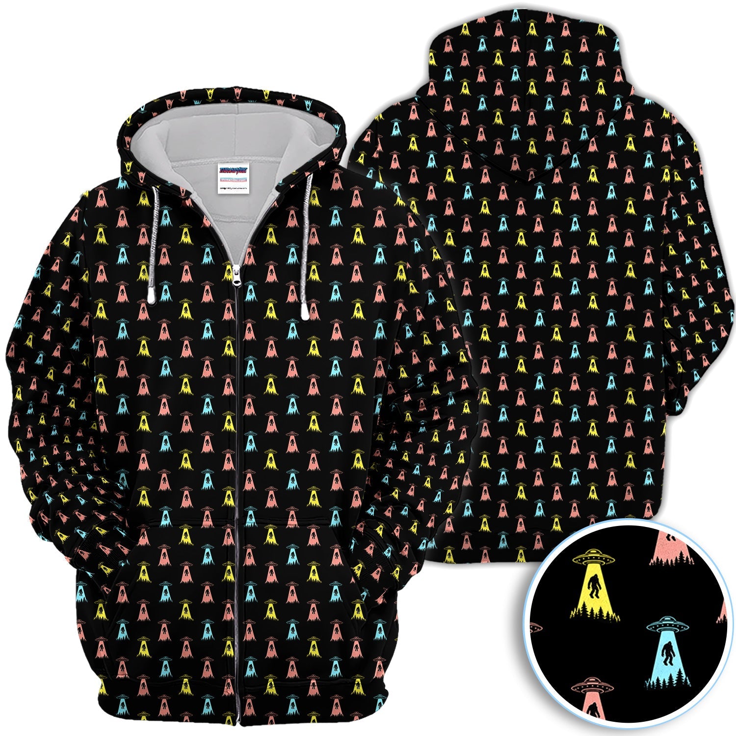 Funny UFO Bigfoot Abduction Pattern Shirt, Alien Sasquatch Golf Polo Shirt For Men, Sci Fi Golf Gift