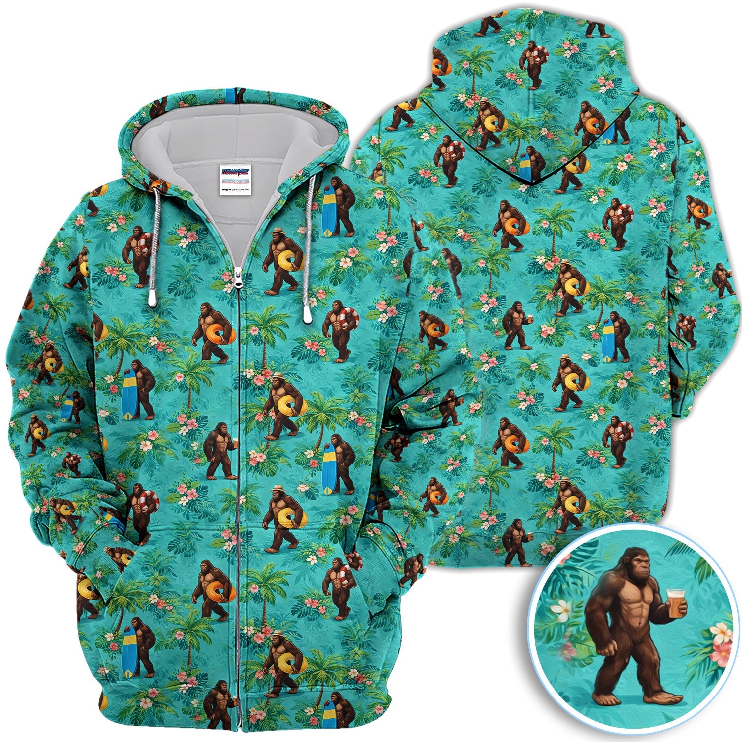 Funny Tropical Bigfoot Golf Pattern Shirt, Hawaiian Sasquatch Golf Shirt For Men, Beach Lover Gift