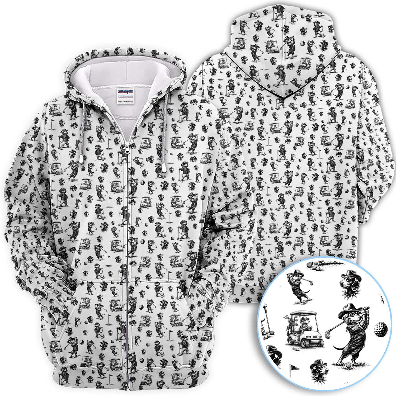 Funny Dachshund Pattern Golf Shirt, Crazy Wiener Dog Golf Polos For Men, Golf Gift For Golfer