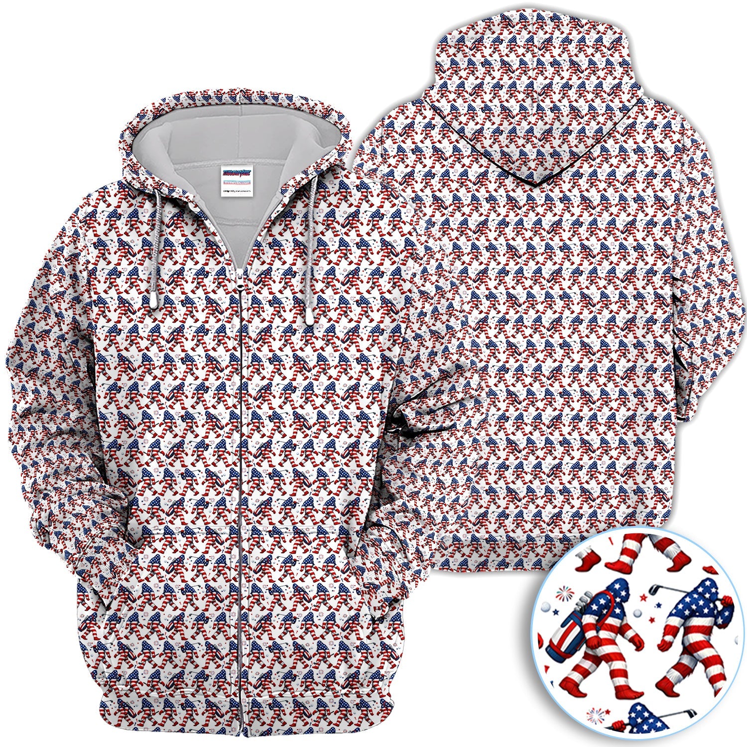 Patriotic Bigfoot Golf Pattern Shirt, American Flag Sasquatch Golf Shirt For Men, 4th Of July Gift