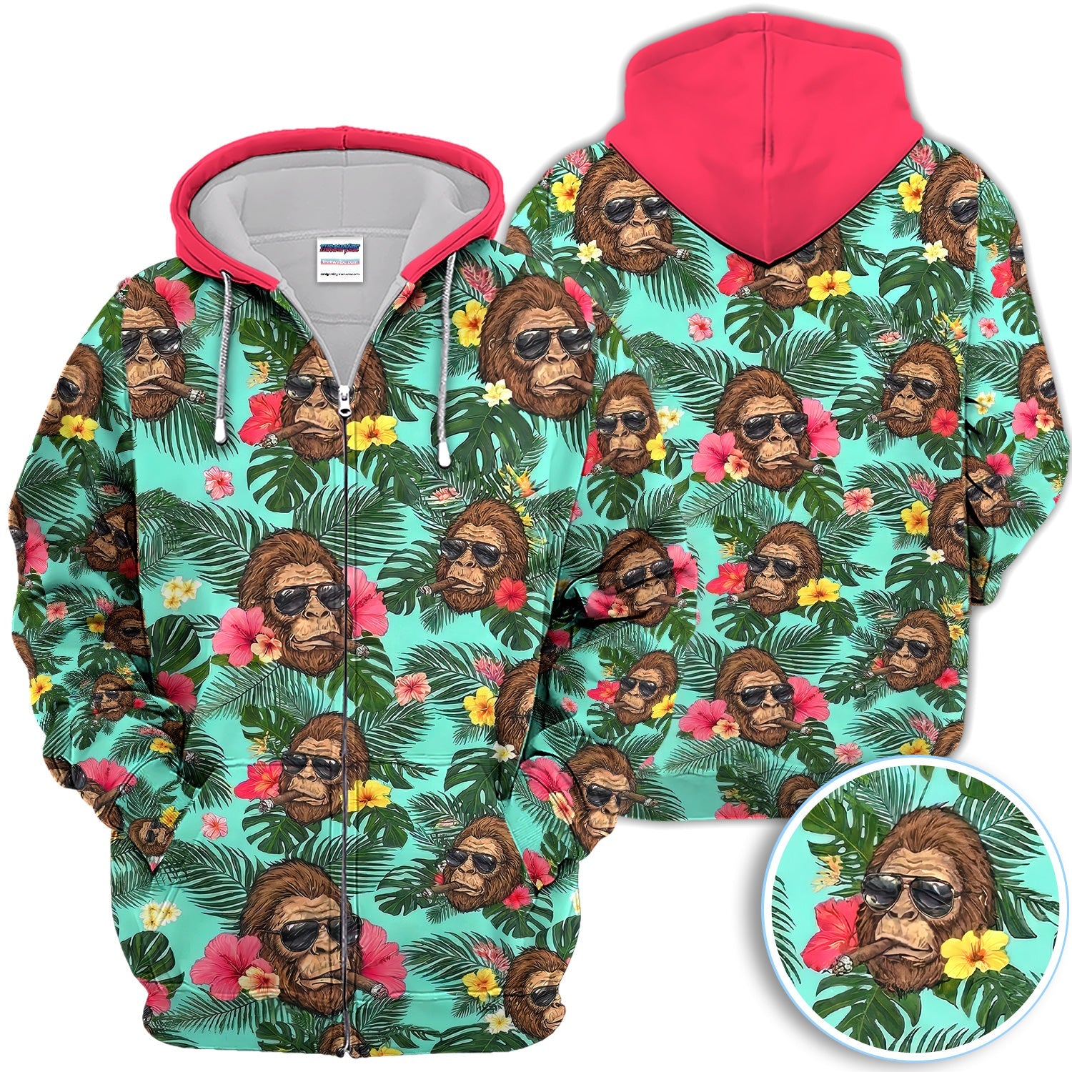 Funny Bigfoot Hawaiian Golf Polo Shirt, Smoking Sasquatch Tropical Aloha Shirt for Men