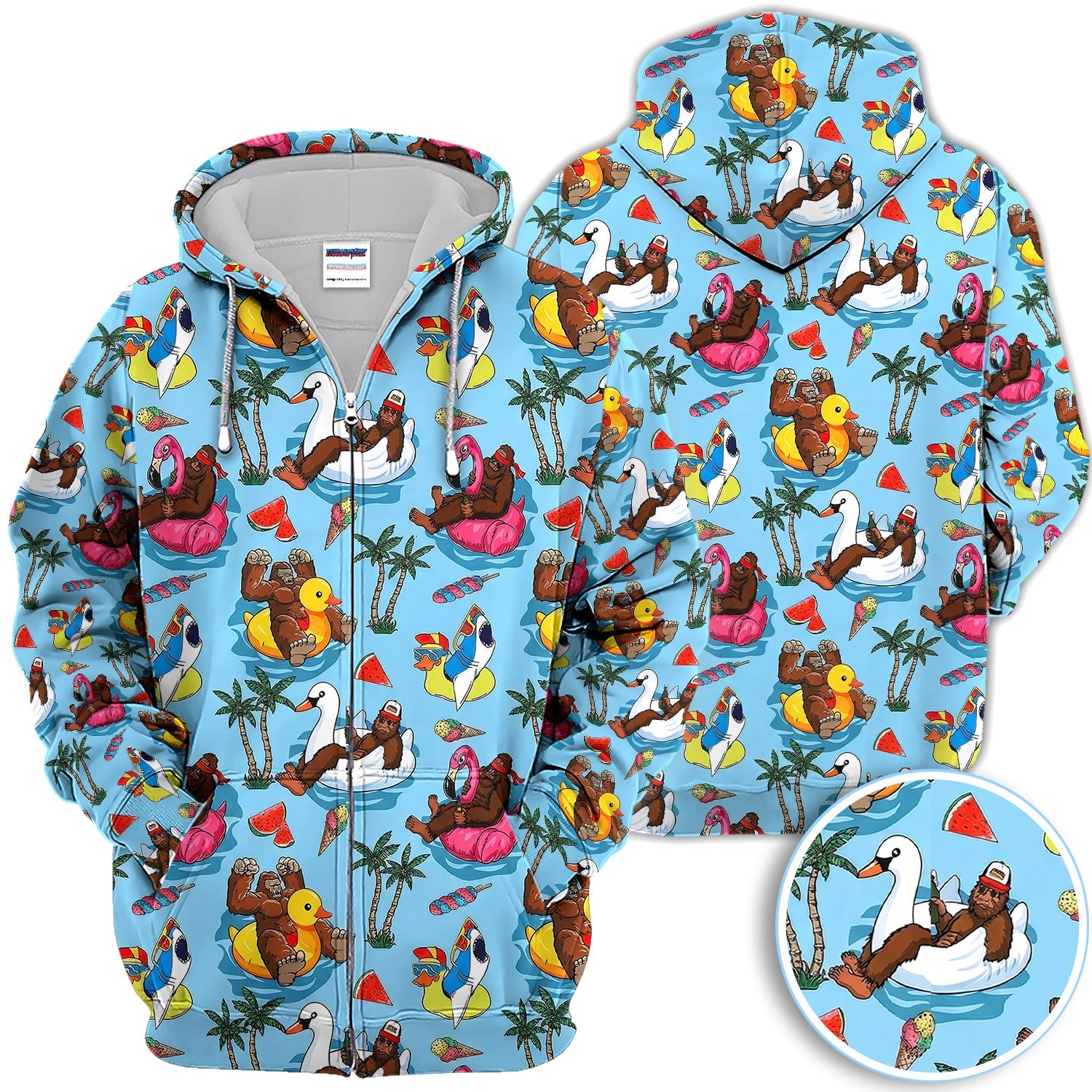 Bigfoot Pool Party Tropical Pattern Golf Shirt, Sasquatch Float Summer Golf Shirt For Men, Golfer Gift