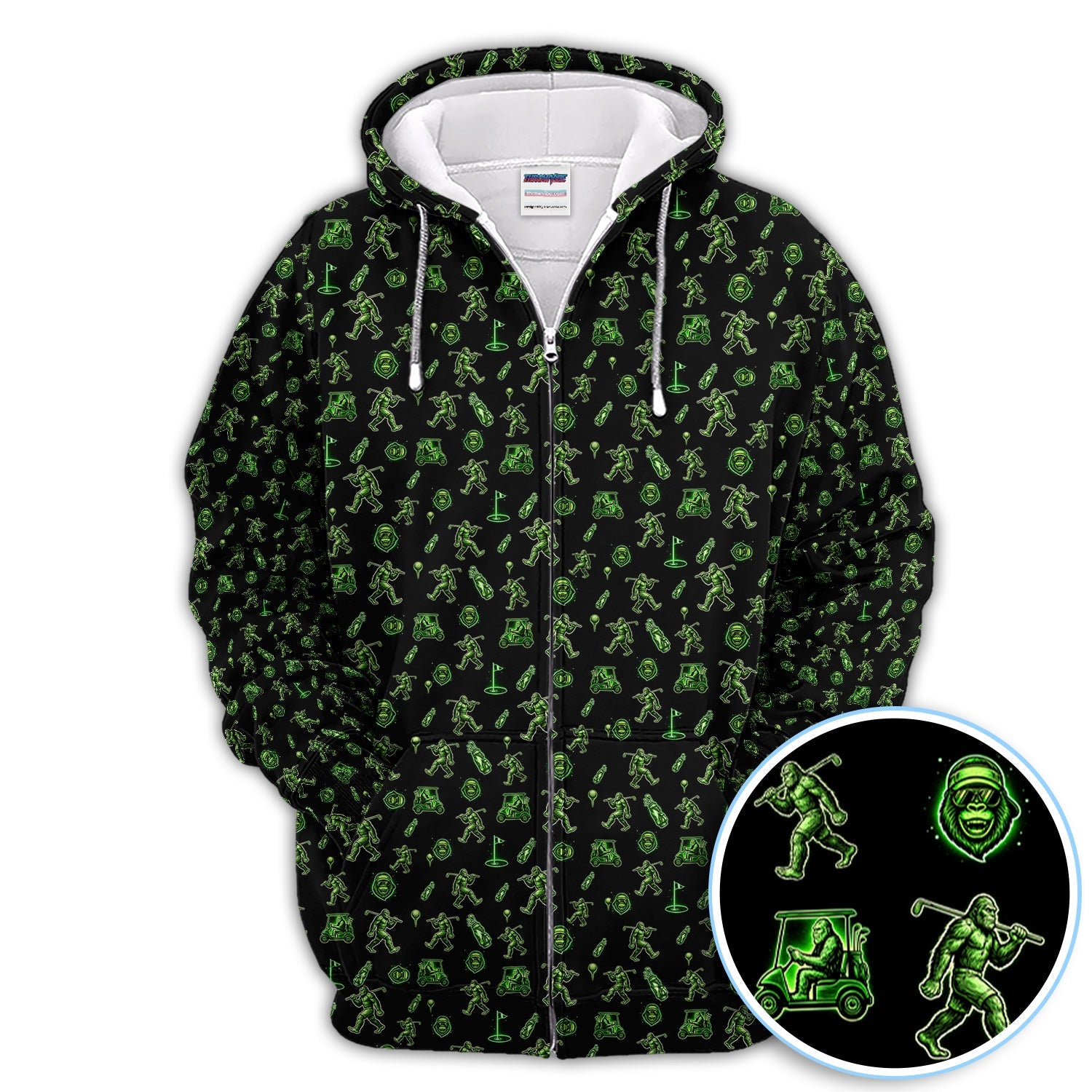 Sasquatch Neon Green Golf Pattern Shirt, Funny Bigfoot Golf Polos For Men, Golf Gift For Golfer