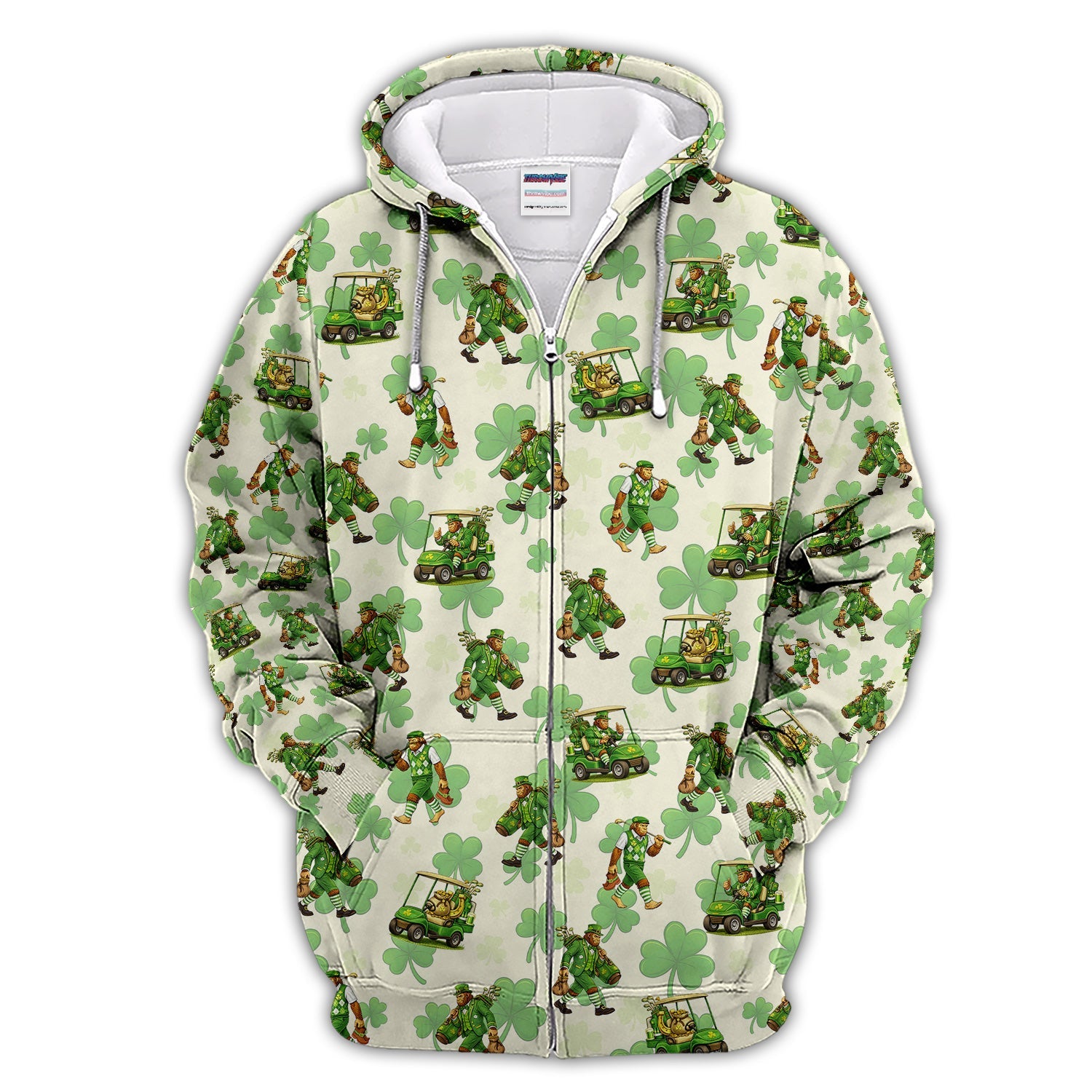 Funny Bigfoot Golf Polos For Men, St. Patrick’s Day Pattern Golf Shirt, Golf Gift For Golfer