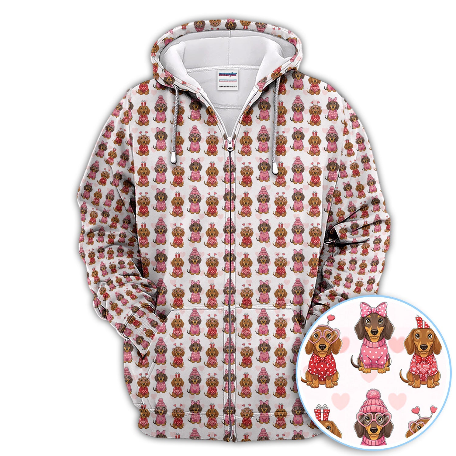 Valentine Dachshund Pattern Golf Polos, Wiener Dog Golf Shirt For Men, Crazy Golf Gift For Golfer