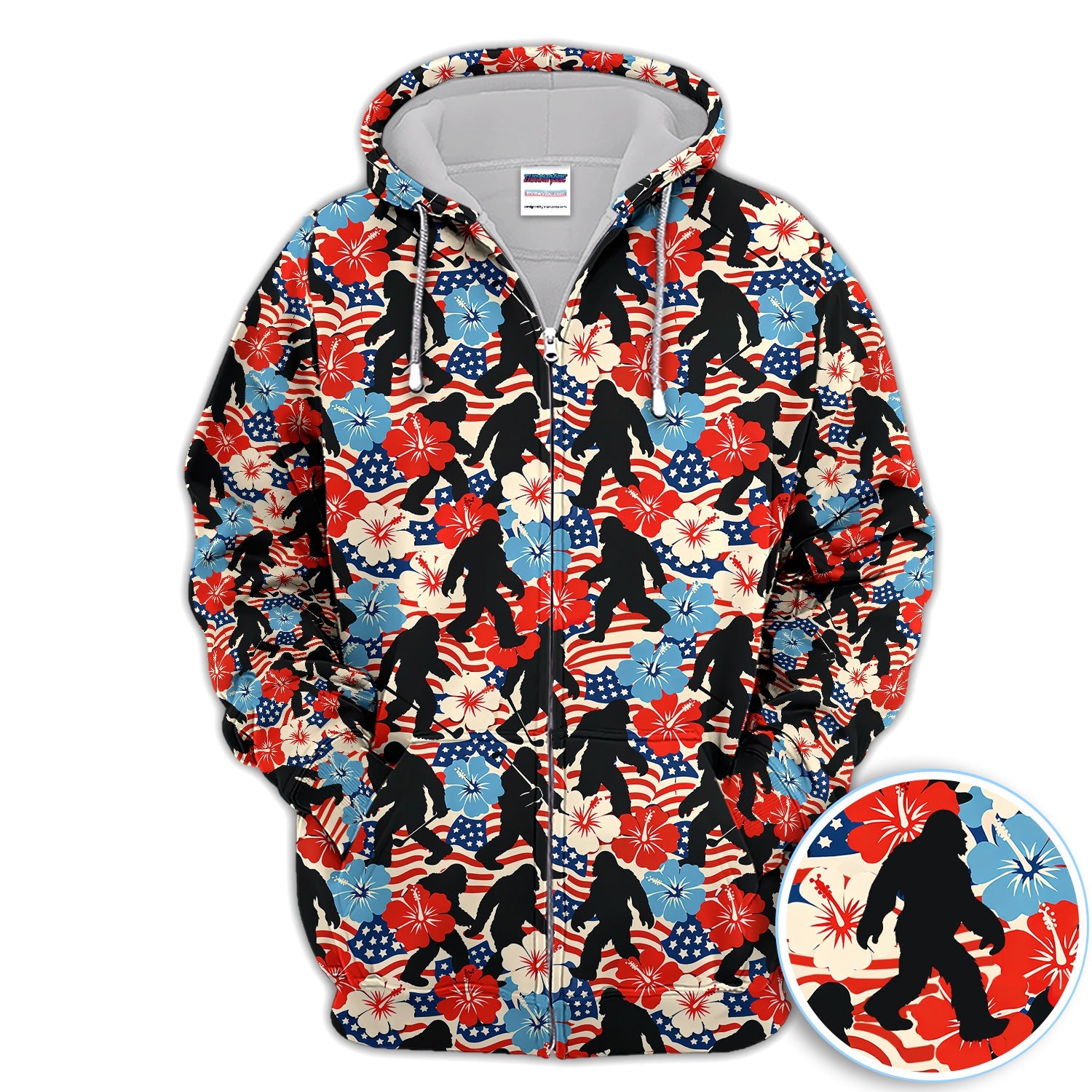 Patriotic Bigfoot USA Flag Floral Golf Pattern Shirt, Sasquatch Golf Shirt For Men, 4th Of July Golfer Gift