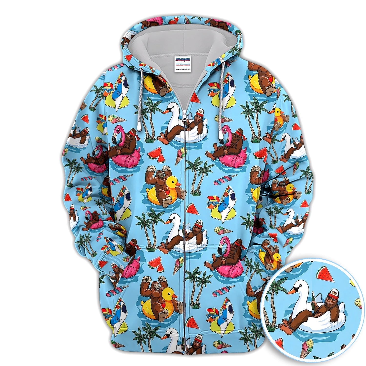 Bigfoot Pool Party Tropical Pattern Golf Shirt, Sasquatch Float Summer Golf Shirt For Men, Golfer Gift