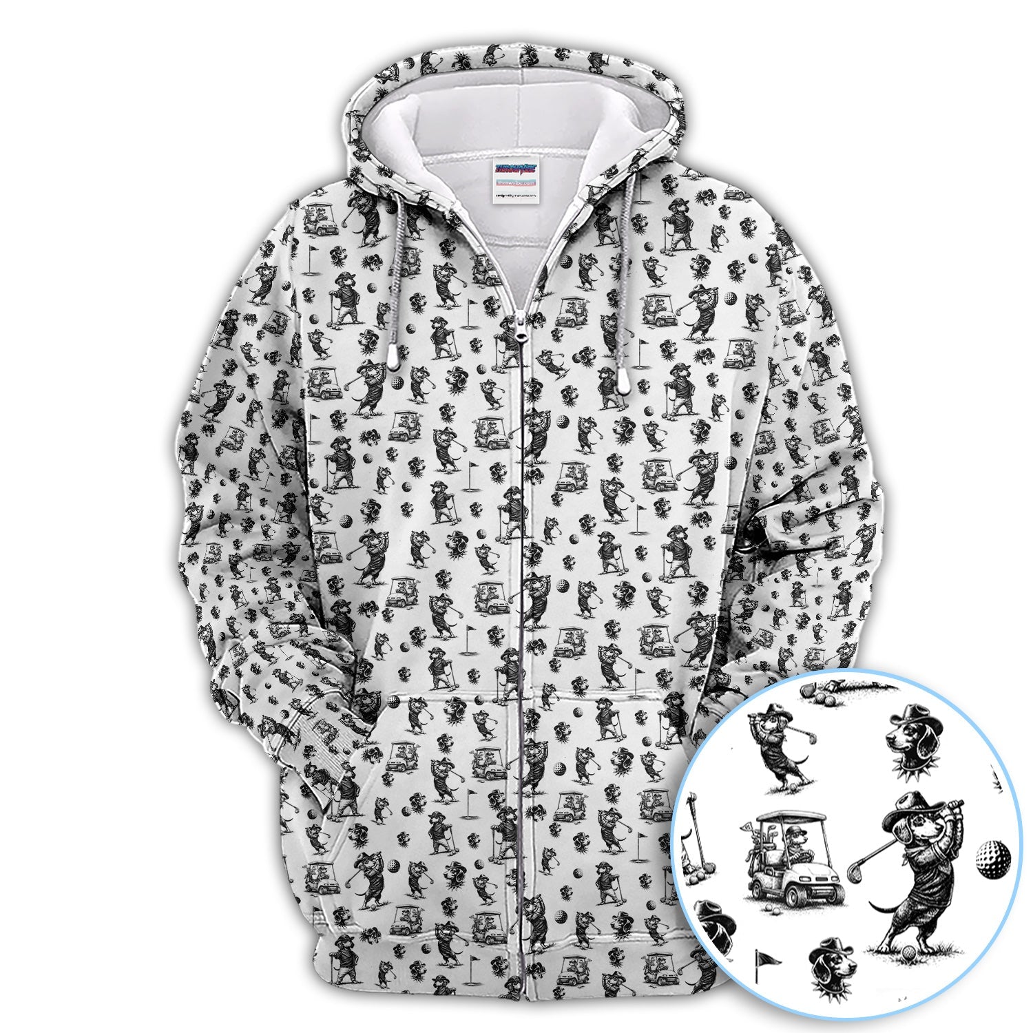 Funny Dachshund Pattern Golf Shirt, Crazy Wiener Dog Golf Polos For Men, Golf Gift For Golfer