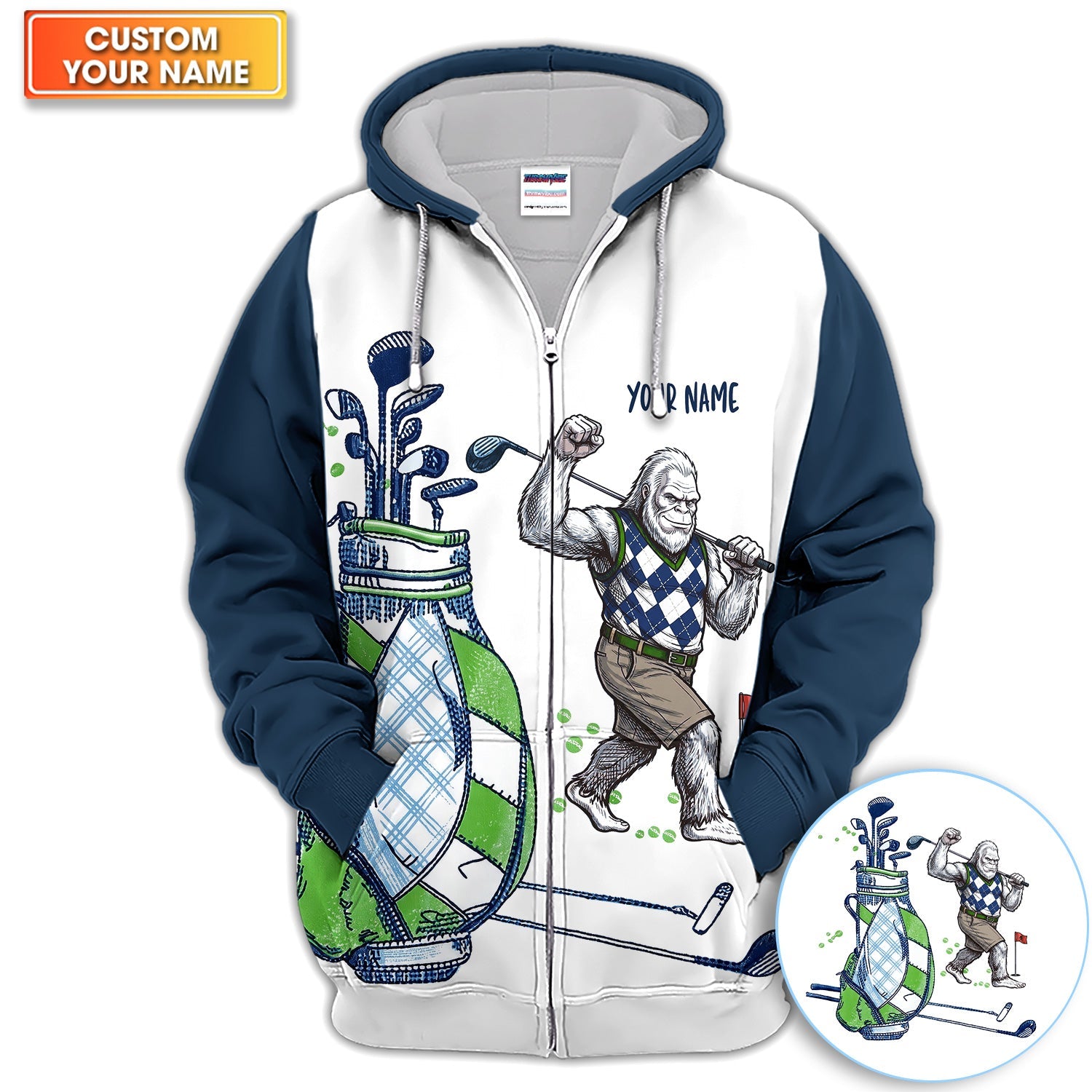Custom Name Gorilla Golf Polo Shirt, Funny Bigfoot Golfer Shirt Pattern For Men, Unique Sasquatch Golf Outfit