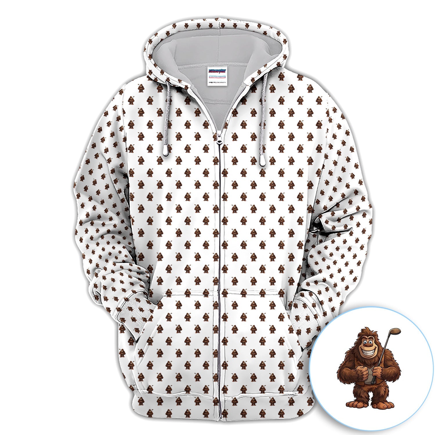 Funny Bigfoot Cartoon Pattern Golf Shirt, Cute Sasquatch Golfer Polo Shirt For Men, Golfer Gift