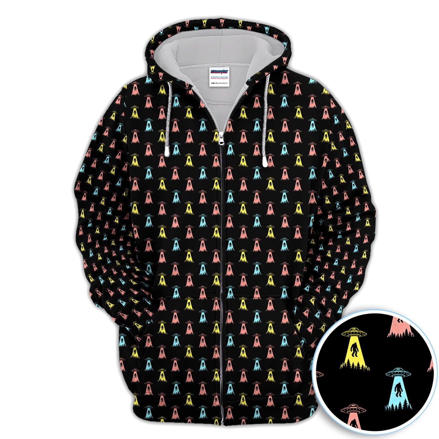 Funny UFO Bigfoot Abduction Pattern Shirt, Alien Sasquatch Golf Polo Shirt For Men, Sci Fi Golf Gift