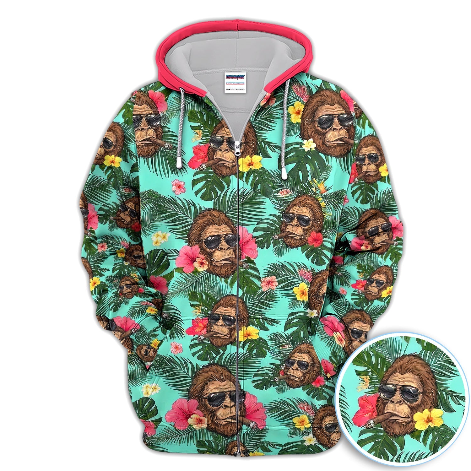 Funny Bigfoot Hawaiian Golf Polo Shirt, Smoking Sasquatch Tropical Aloha Shirt for Men