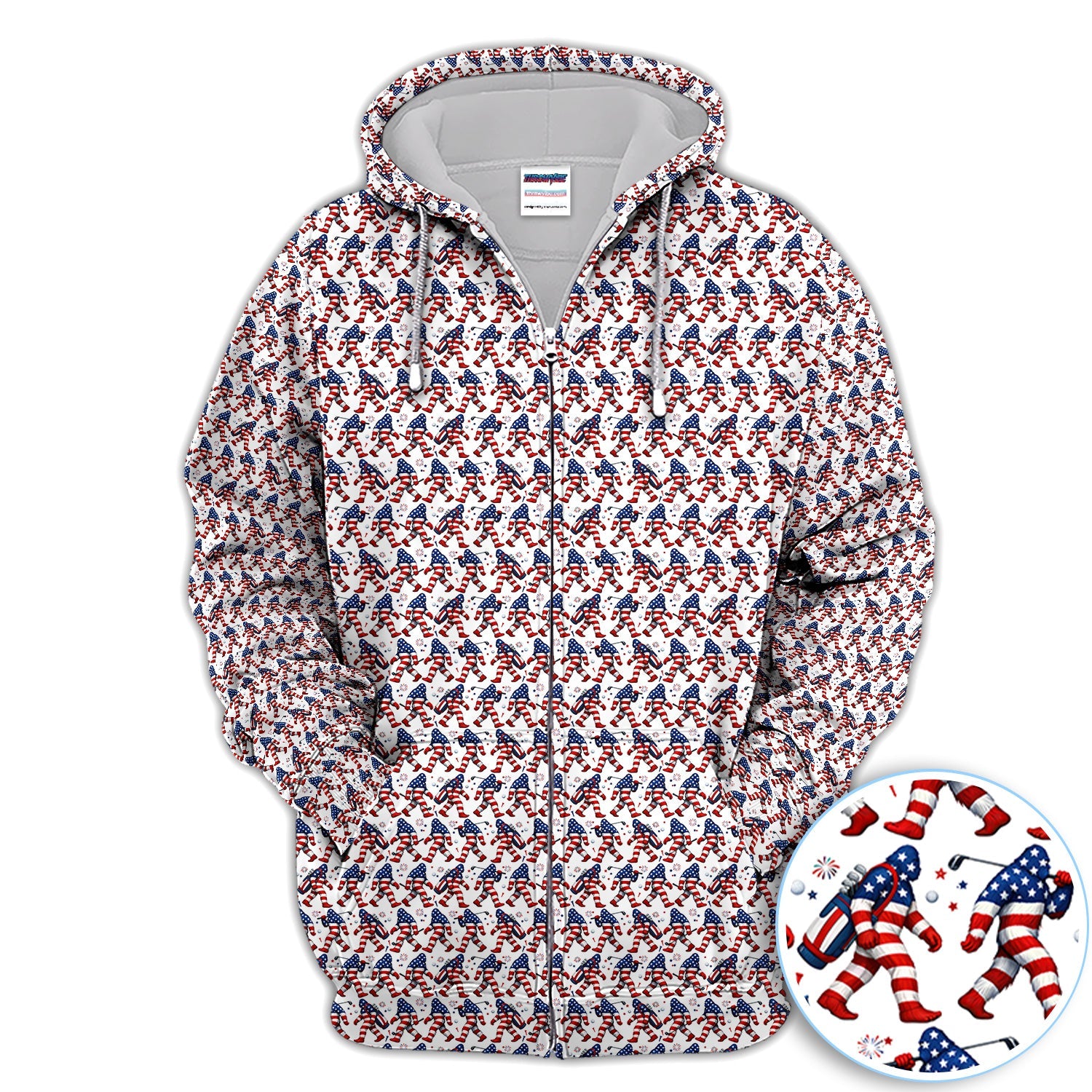 Patriotic Bigfoot Golf Pattern Shirt, American Flag Sasquatch Golf Shirt For Men, 4th Of July Gift