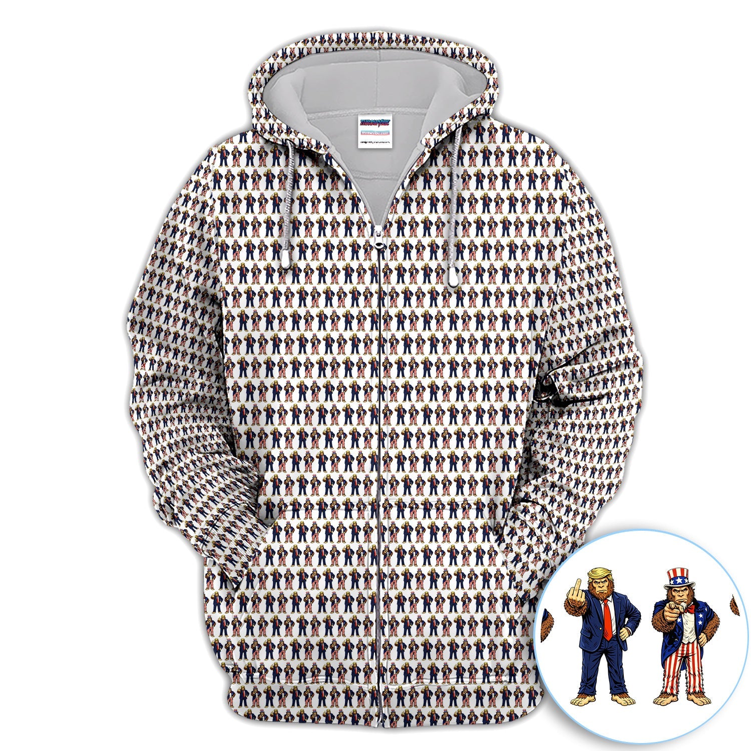 Funny Patriotic Bigfoot Polo Shirt, Trump & Uncle Sam Sasquatch Pattern Shirt, 4th of July Golf Gift For Men