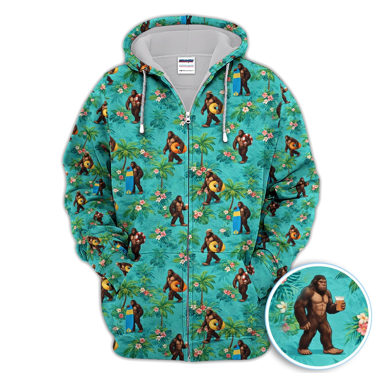 Funny Tropical Bigfoot Golf Pattern Shirt, Hawaiian Sasquatch Golf Shirt For Men, Beach Lover Gift