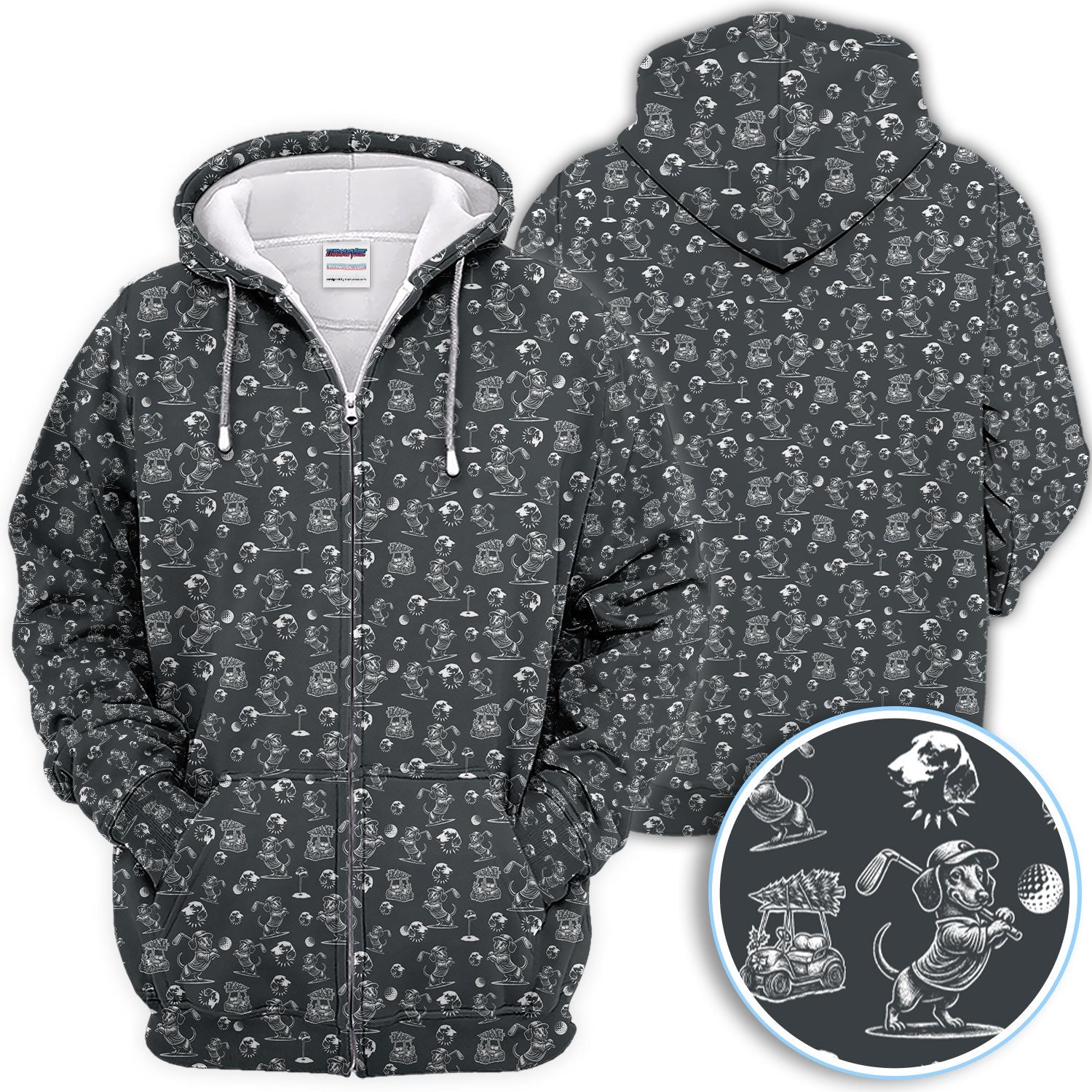 Dachshund Pattern Golf Shirt for Men, Funny Golf Polos, Golf Gift For Men