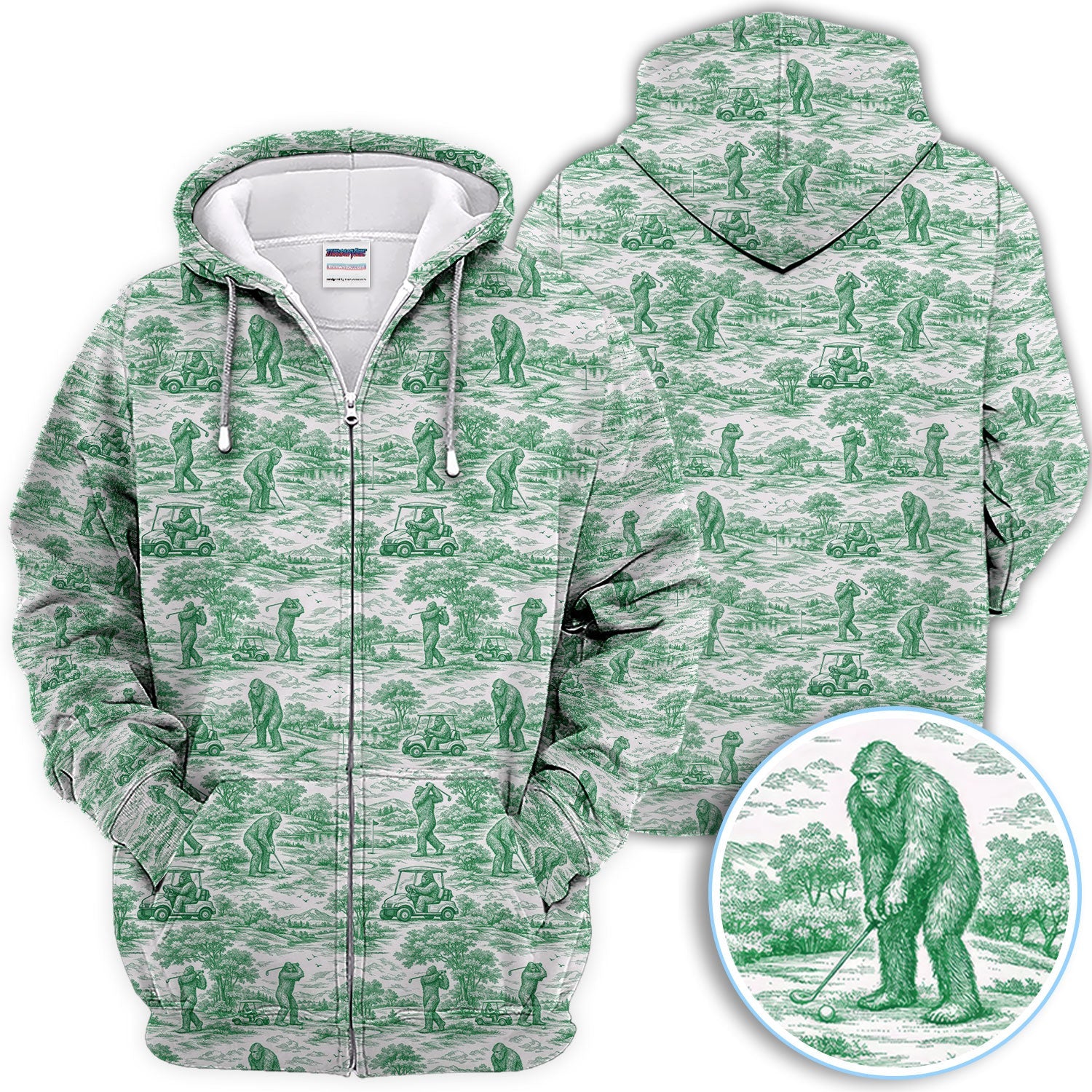 Crazy Bigfoot Pattern Golf Polos, Funny Sasquatch Golf Shirt For Men, Golf Gift For Golfer