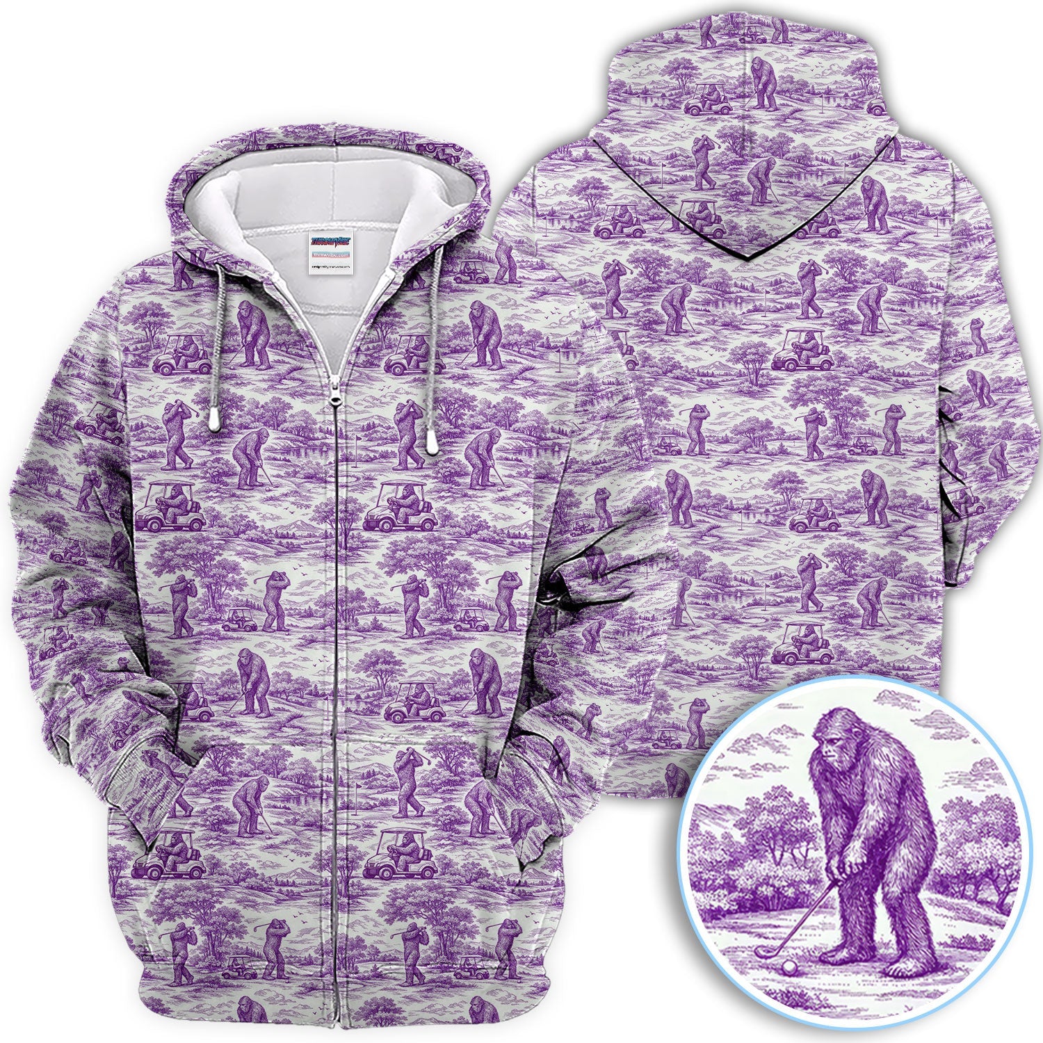 Crazy Bigfoot Pattern Golf Polos, Funny Sasquatch Golf Shirt For Men, Golf Gift For Golfer