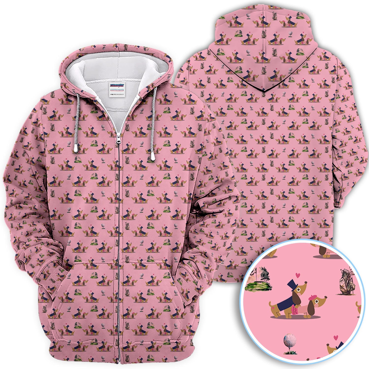 Dachshund Love Pattern Golf Shirt, Wiener Dog Golf Polos, Golf Gift For Golfer