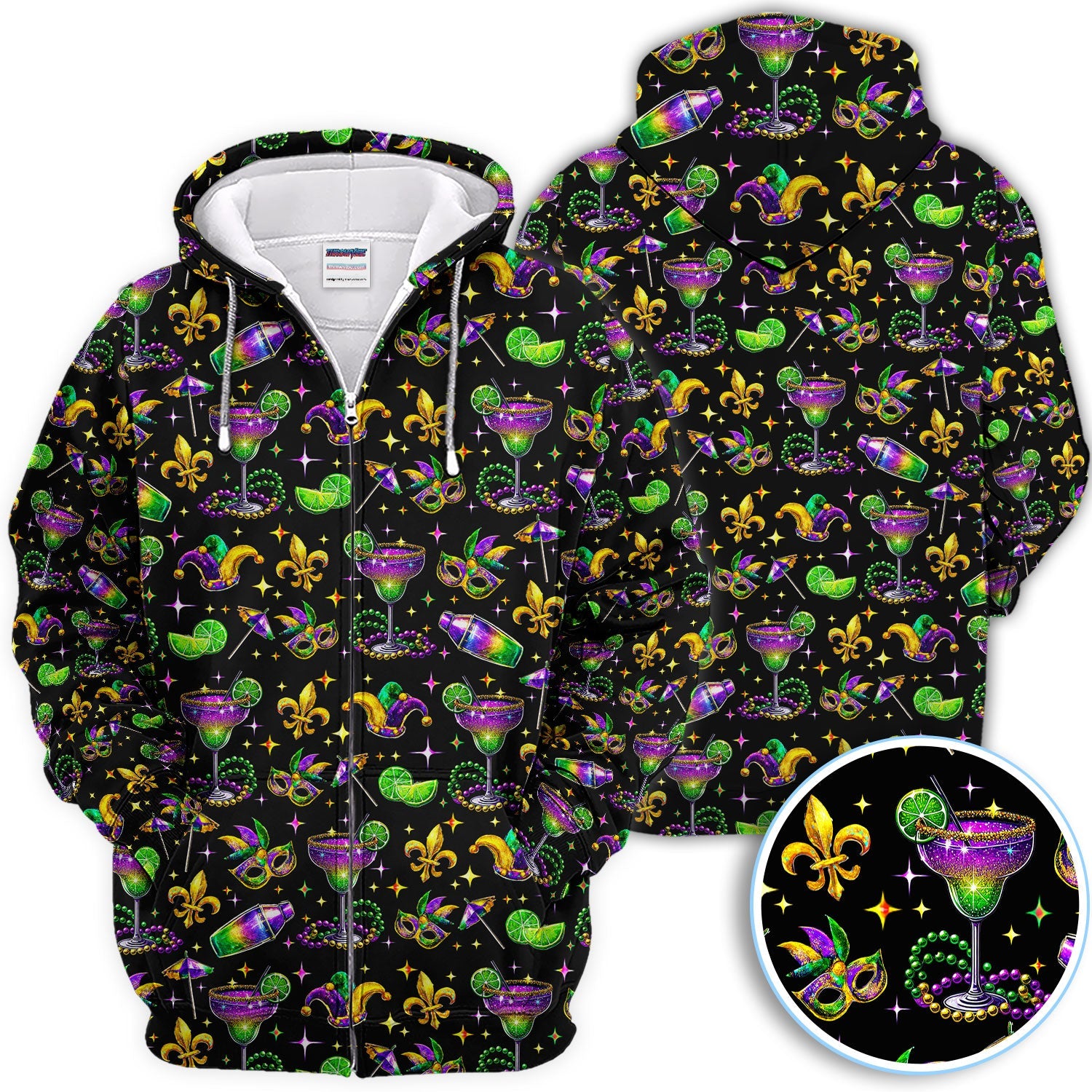 Funny Glitter Mardi Gras Pattern Golf Polos, Mardi Gras And Margaritas Golf Shirt For Men, Golf Gift For Golfer