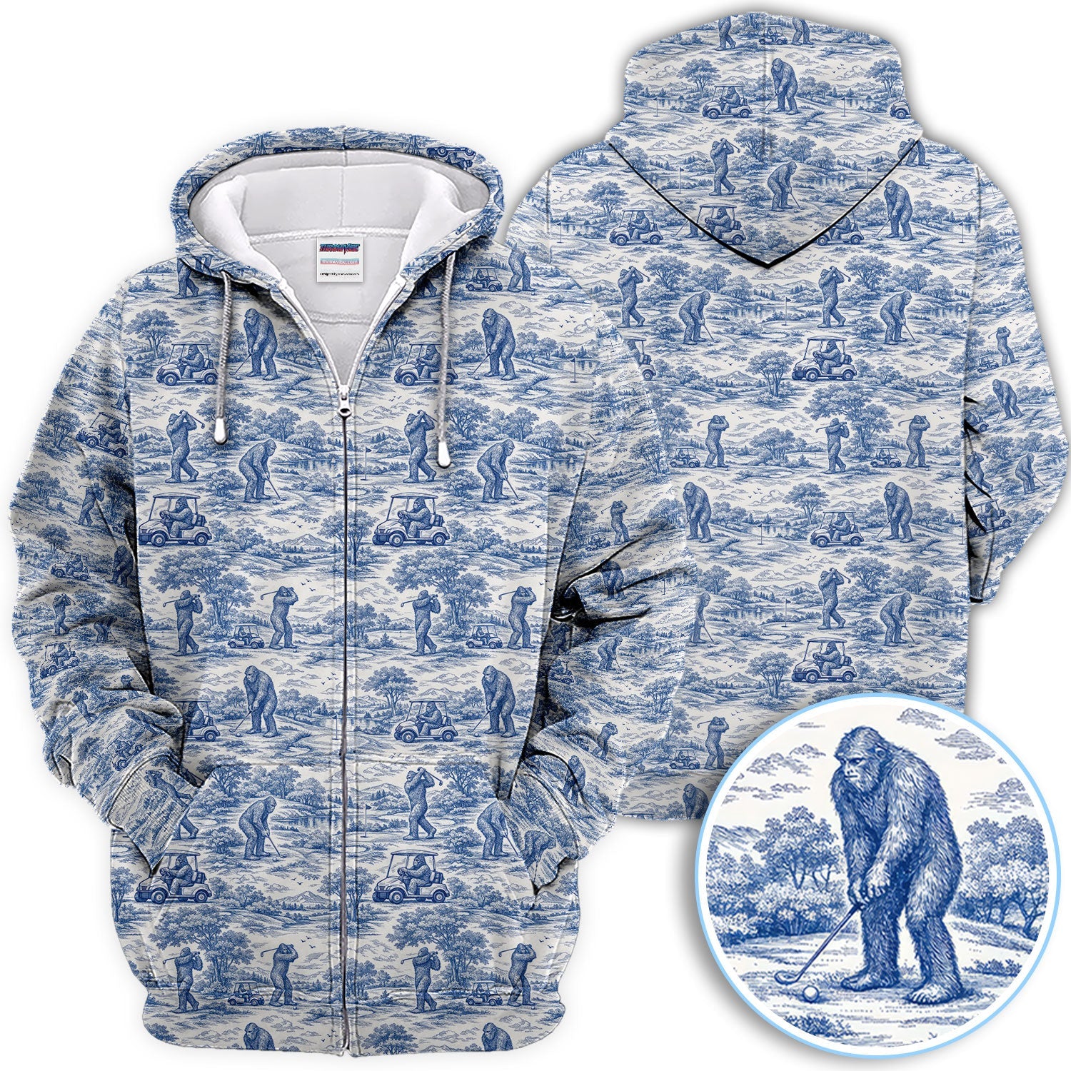 Crazy Bigfoot Pattern Golf Polos, Funny Sasquatch Golf Shirt For Men, Golf Gift For Golfer