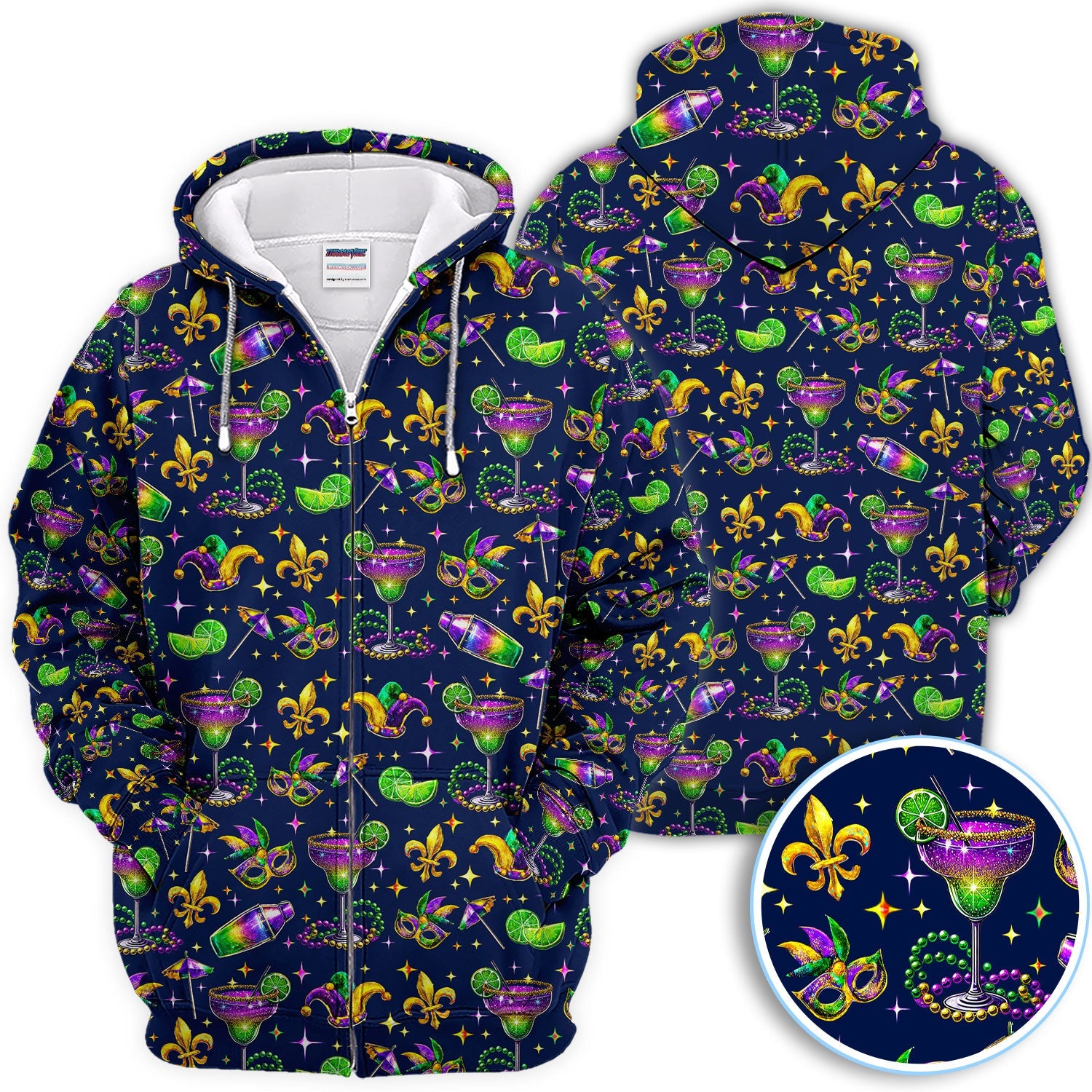 Funny Glitter Mardi Gras Pattern Golf Polos, Mardi Gras And Margaritas Golf Shirt For Men, Golf Gift For Golfer