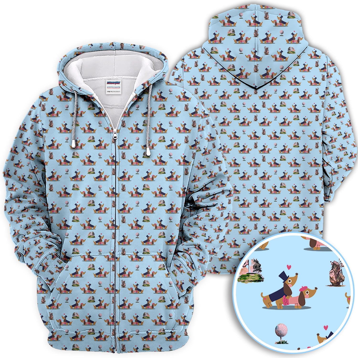Dachshund Love Pattern Golf Shirt, Wiener Dog Golf Polos, Golf Gift For Golfer