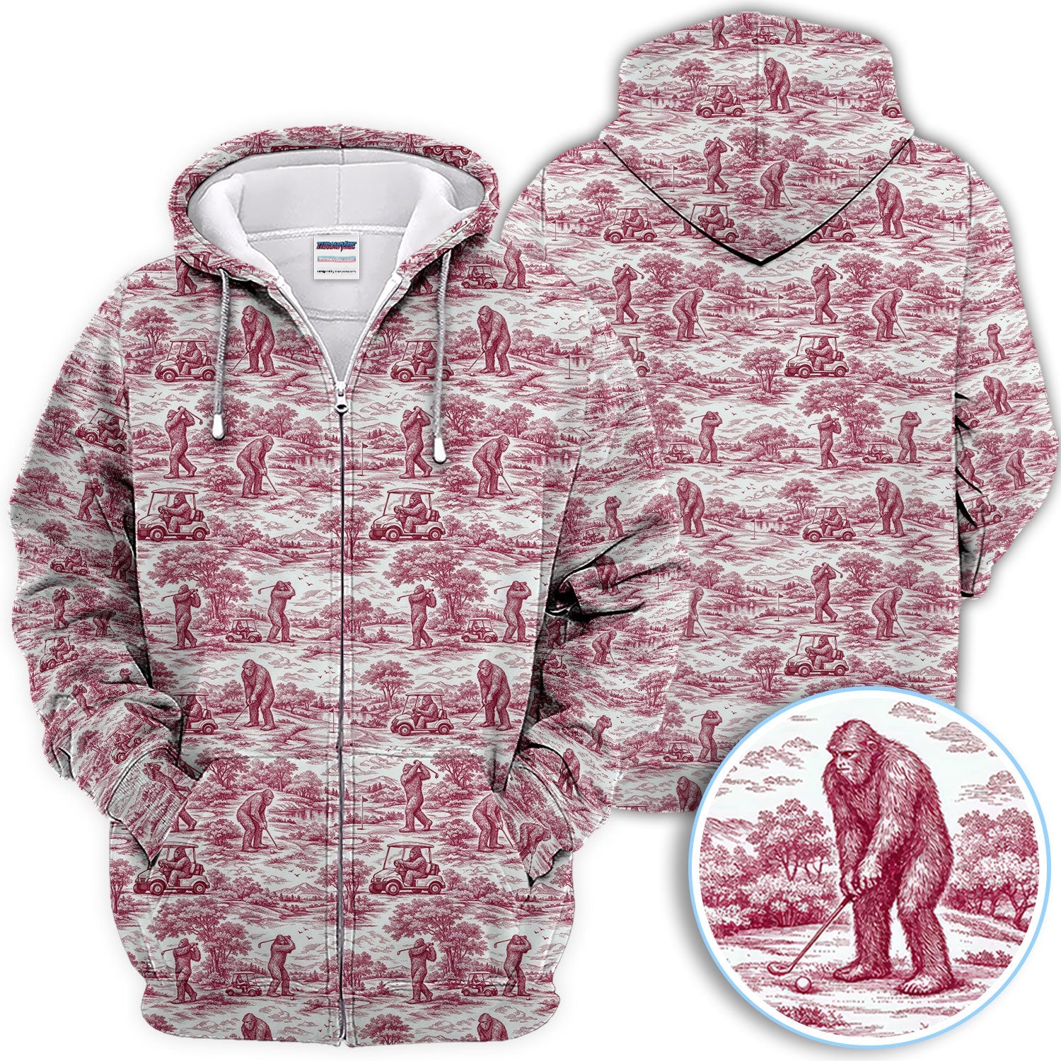 Crazy Bigfoot Pattern Golf Polos, Funny Sasquatch Golf Shirt For Men, Golf Gift For Golfer