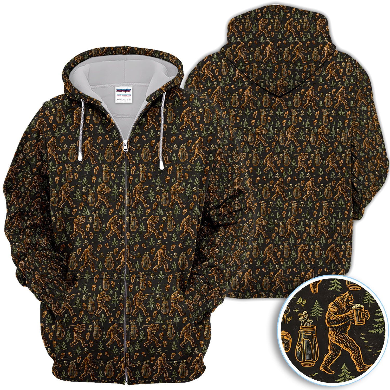 Bigfoot Beer Forest Pattern Golf Shirt, Sasquatch Drinking Golf Shirt For Men, Golfer Gift