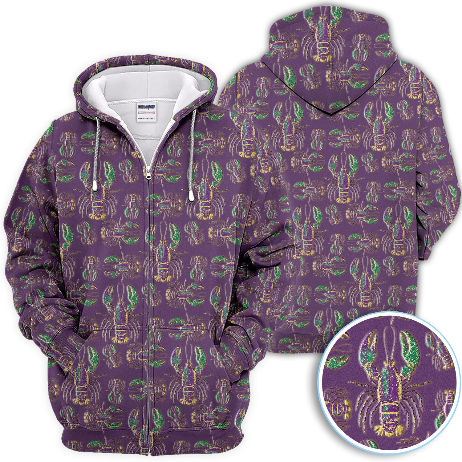 Mardi Gras Crawfish Pattern Golf Polos, Crazy Louisiana Crawfish Golf Shirt For Men, Golf Gift For Golfer