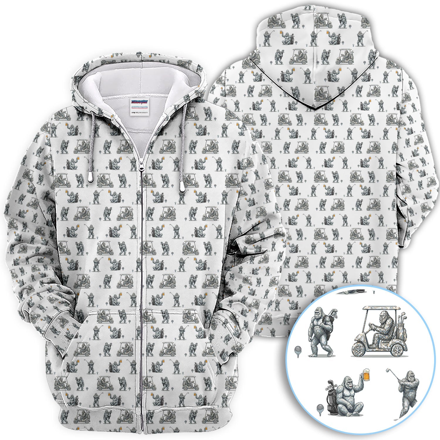 Funny Bigfoot Pattern Golf Shirt, Squatch Bigfoot Golf Polos, Crazy Golf Gift For Men