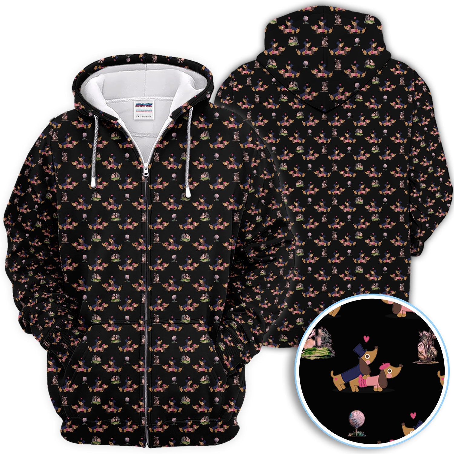 Dachshund Love Pattern Golf Shirt, Wiener Dog Golf Polos, Golf Gift For Golfer