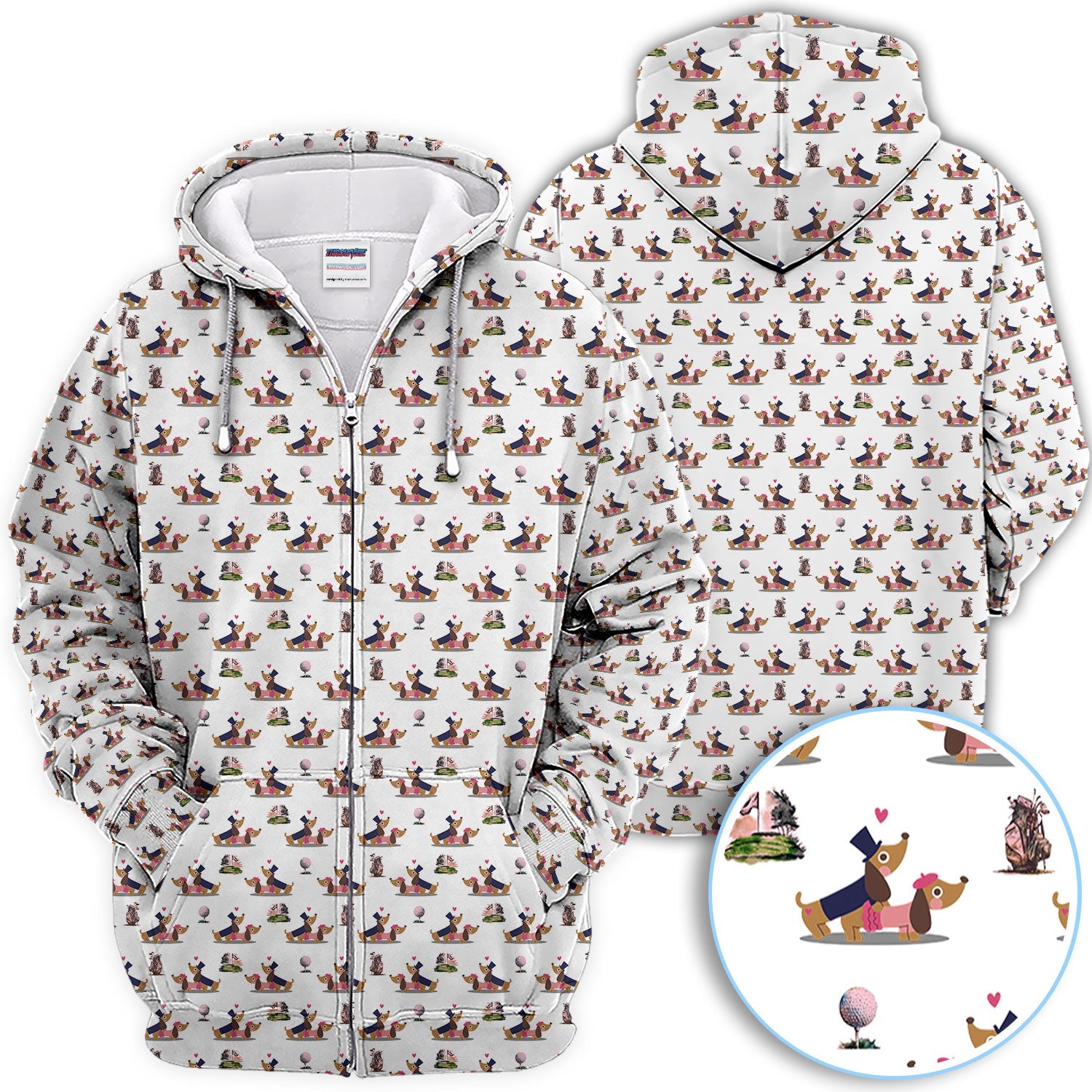Dachshund Love Pattern Golf Shirt, Wiener Dog Golf Polos, Golf Gift For Golfer