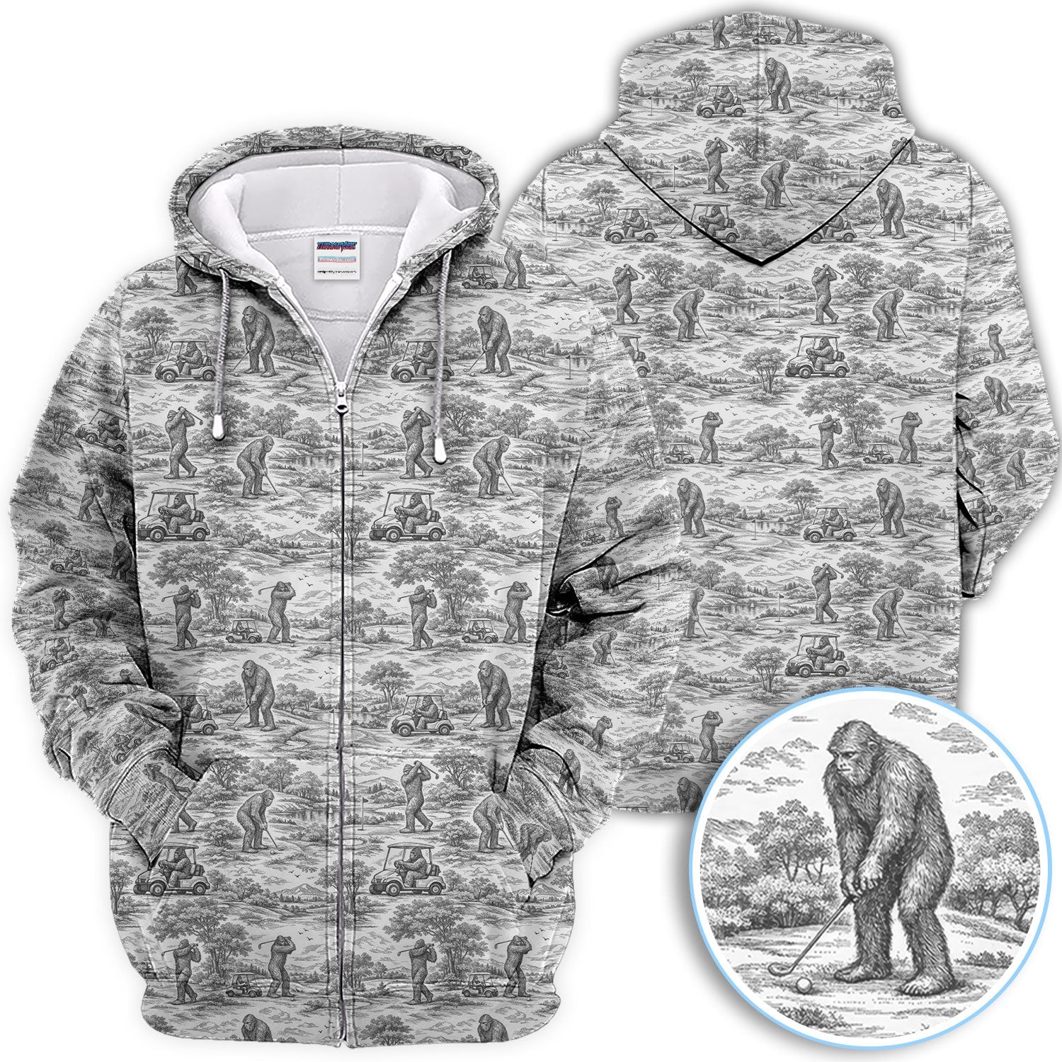 Crazy Bigfoot Pattern Golf Polos, Funny Sasquatch Golf Shirt For Men, Golf Gift For Golfer
