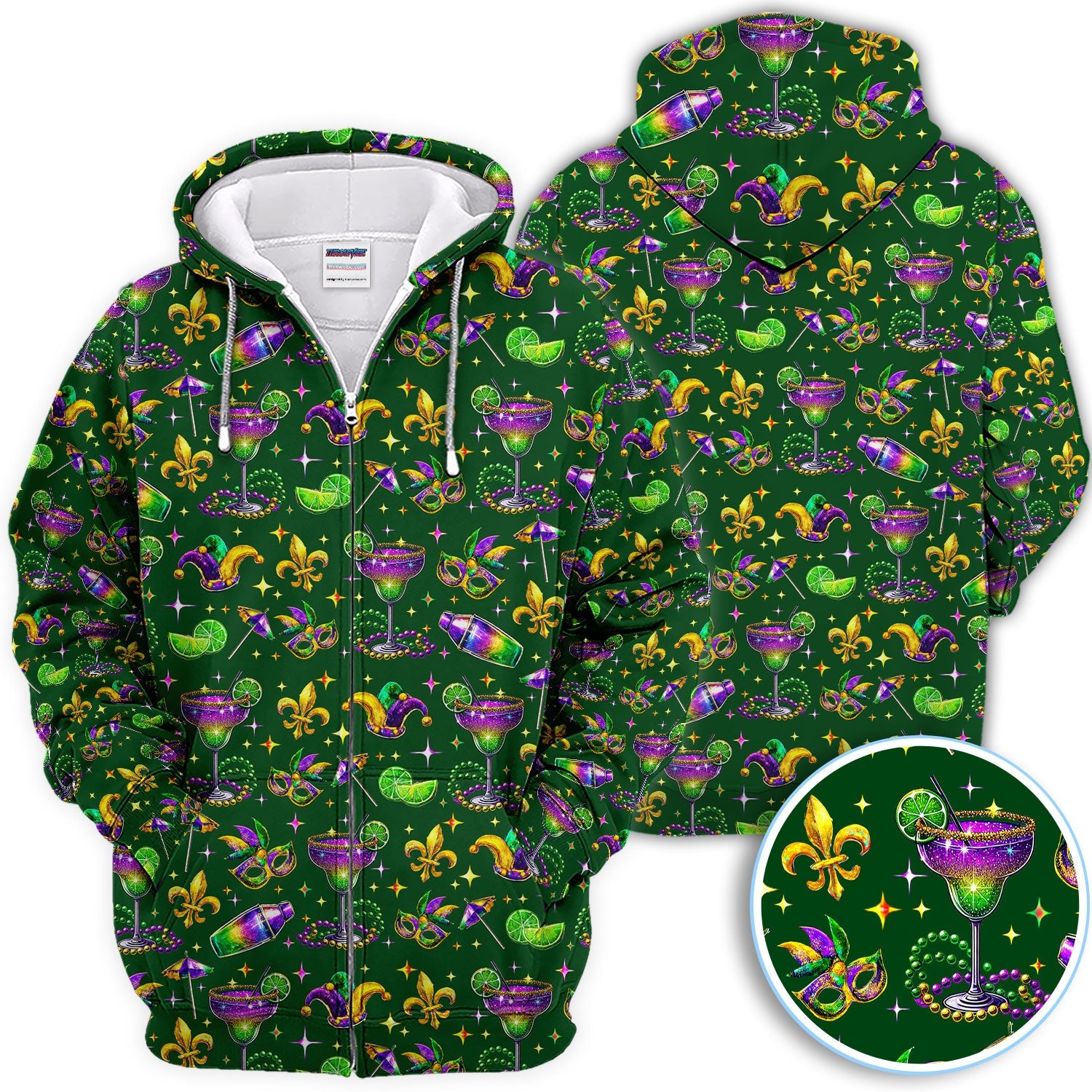 Funny Glitter Mardi Gras Pattern Golf Polos, Mardi Gras And Margaritas Golf Shirt For Men, Golf Gift For Golfer