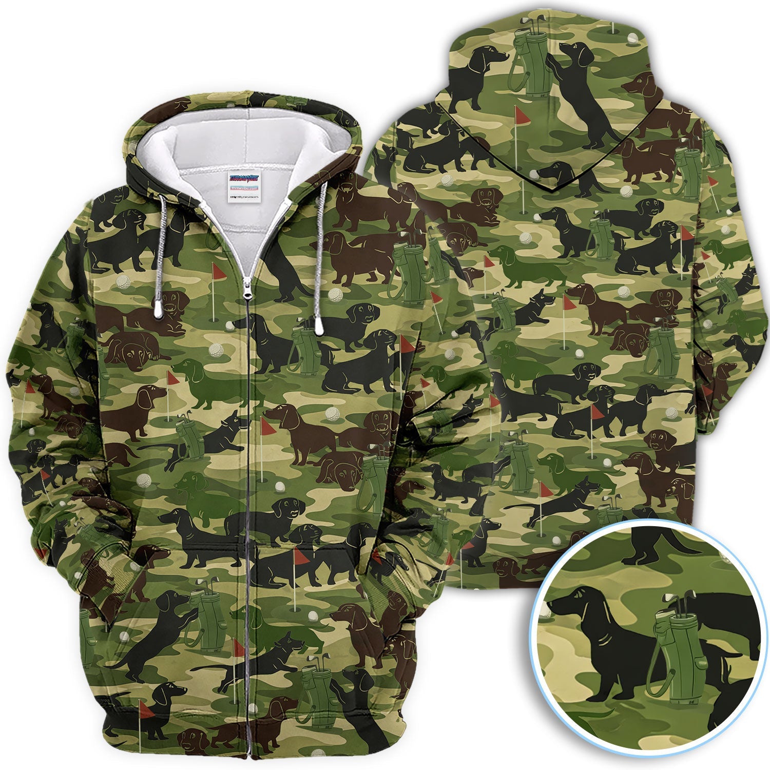 Dachshund Camo Pattern Golf Polos, Crazy Wiener Dog Golf Shirt, Funny Golf Gift For Golfer