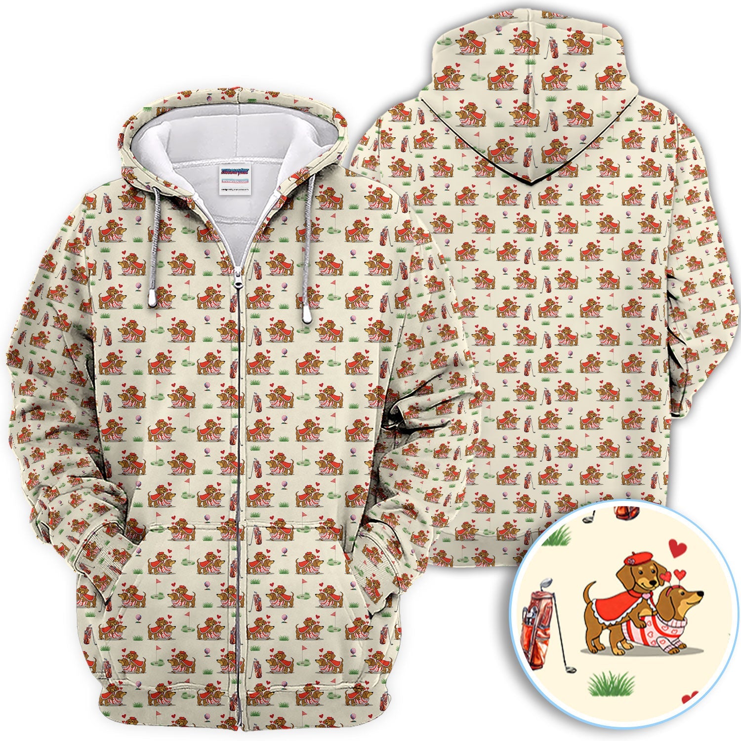Valentine Dachshund Pattern Golf Shirt, Wiener Dog Love Golf Shirt, Golf Gift For Men