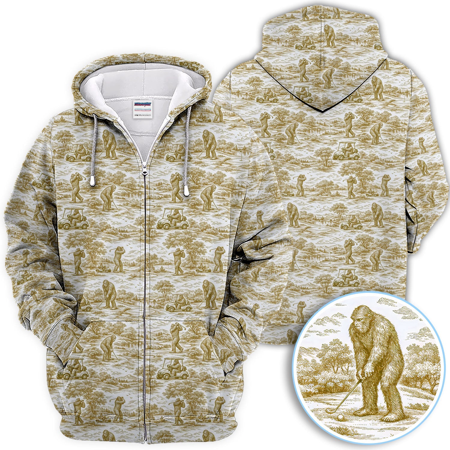 Crazy Bigfoot Pattern Golf Polos, Funny Sasquatch Golf Shirt For Men, Golf Gift For Golfer