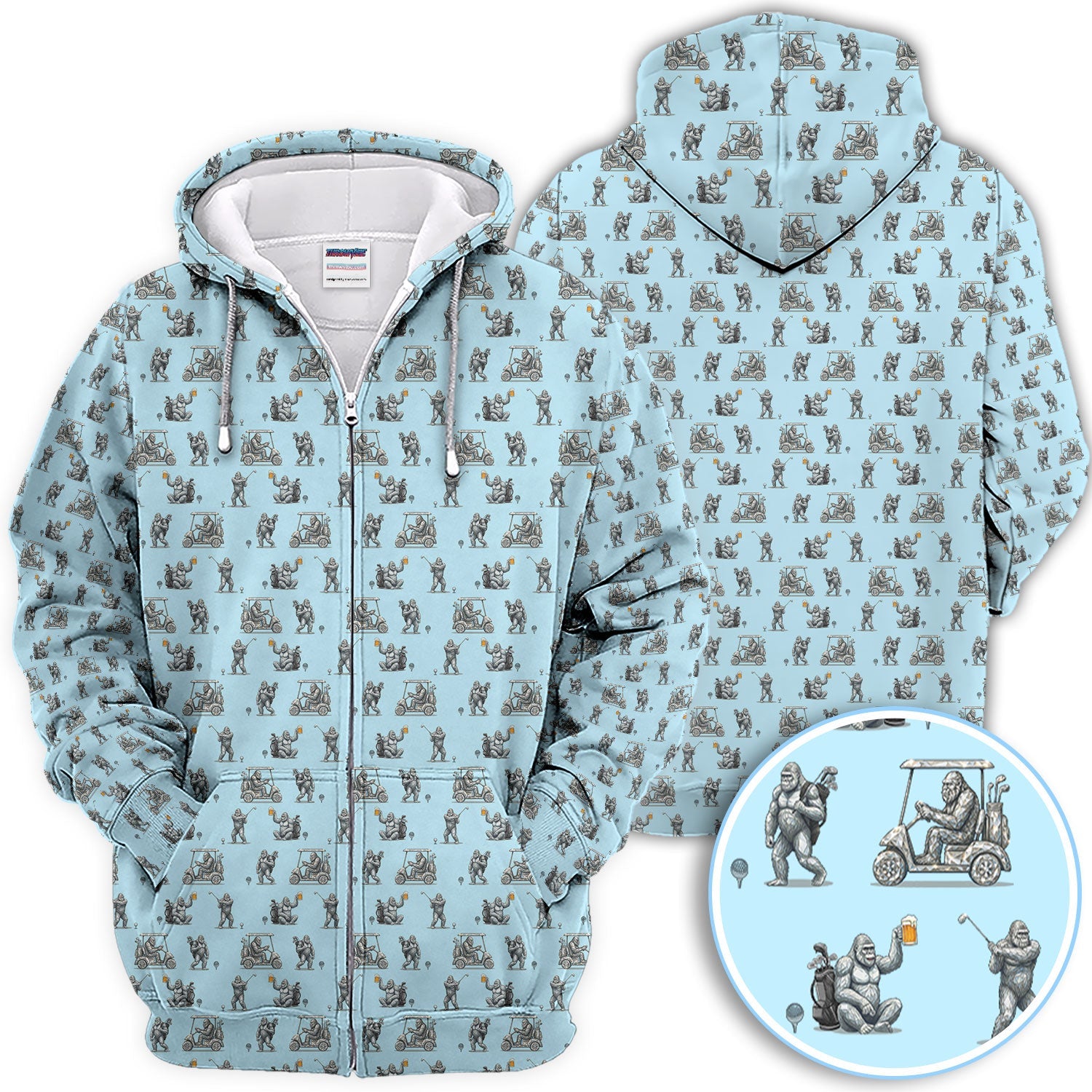 Funny Bigfoot Pattern Golf Shirt, Squatch Bigfoot Golf Polos, Crazy Golf Gift For Men