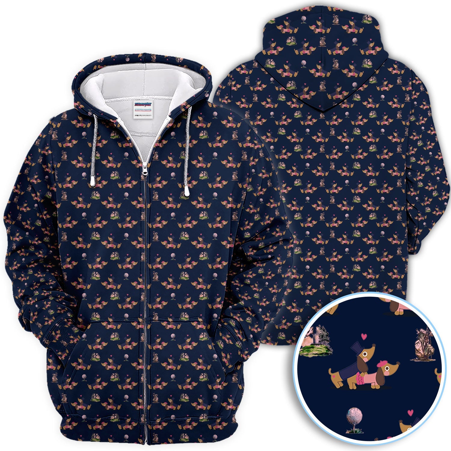 Dachshund Love Pattern Golf Shirt, Wiener Dog Golf Polos, Golf Gift For Golfer