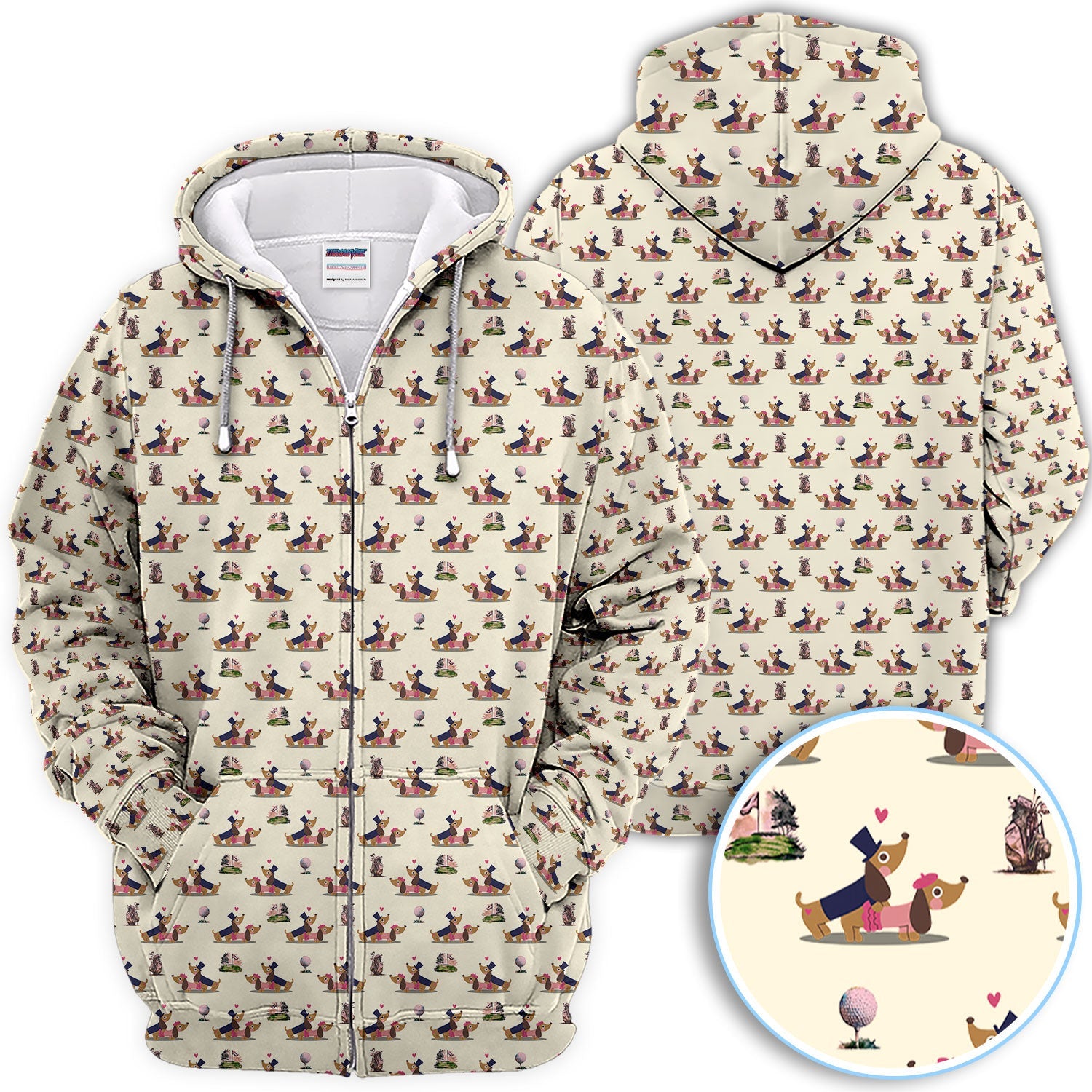Dachshund Love Pattern Golf Shirt, Wiener Dog Golf Polos, Golf Gift For Golfer