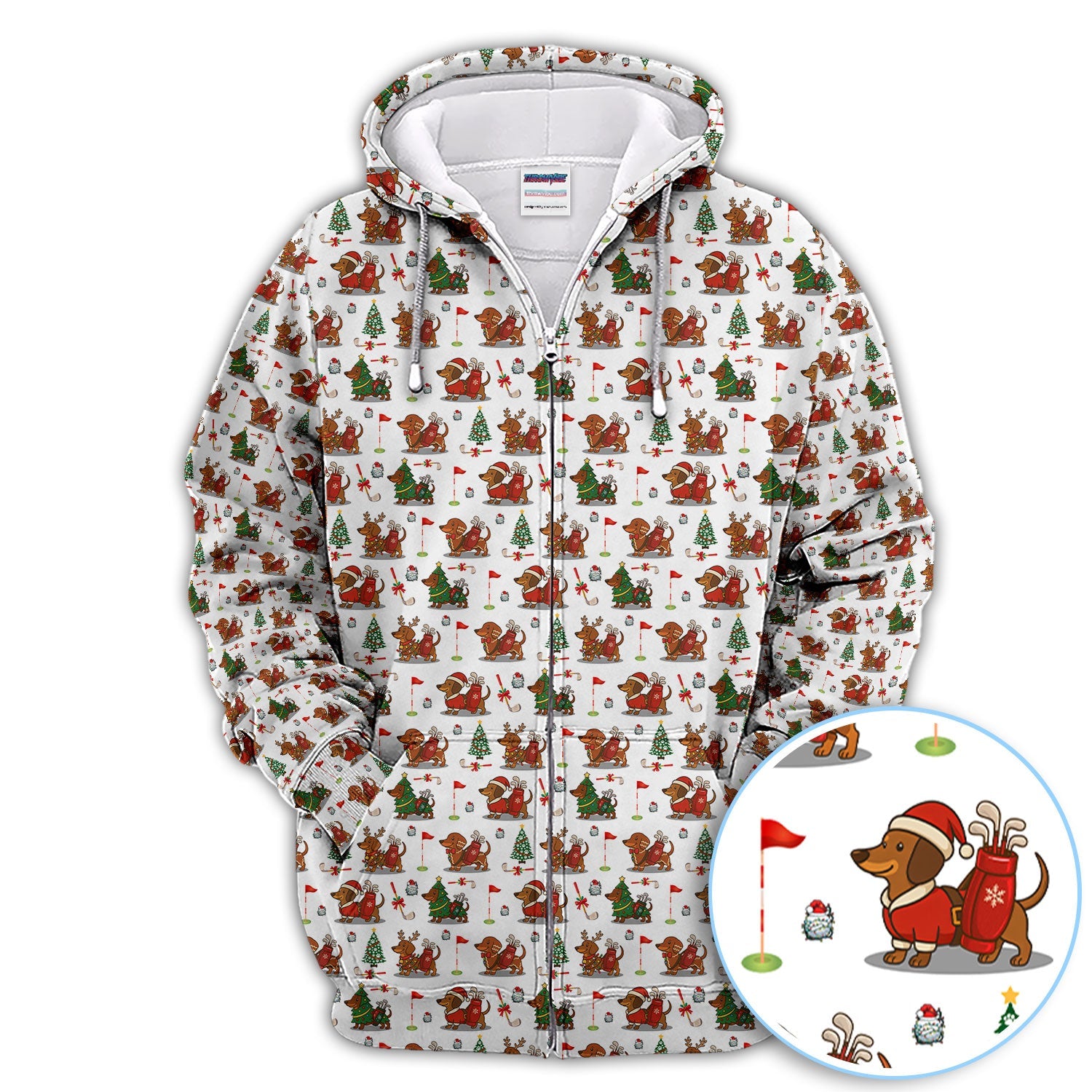 Christmas Dachshund Golf Polos, Cute Holiday Dog Golfer Shirt, Xmas Golf Gift For Golfer