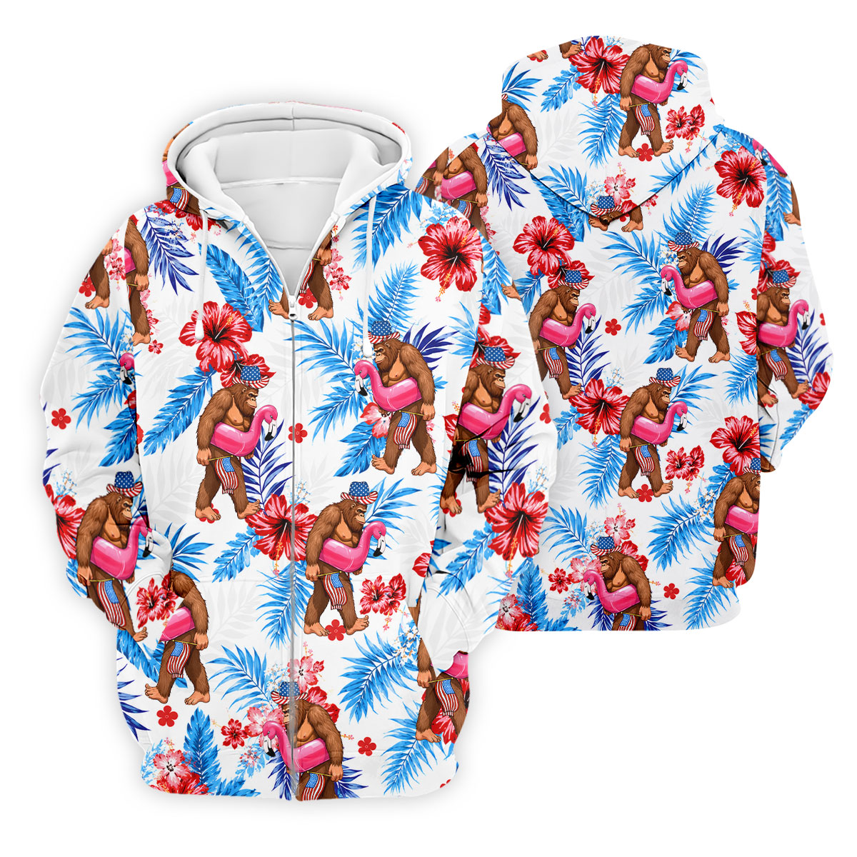 Bigfoot Flamingo Float Tropical Hawaiian Golf Shirt, Hawaiian Golf Shirt, Mens Golf Shirts