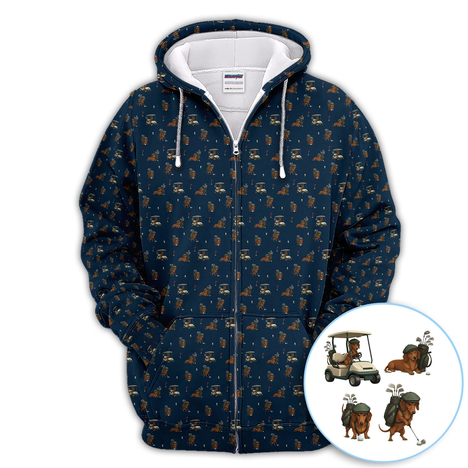 Funny Dachshund Golf Shirt, Wiener Dog Pattern Polos For Men, Golf Gift For Golfers