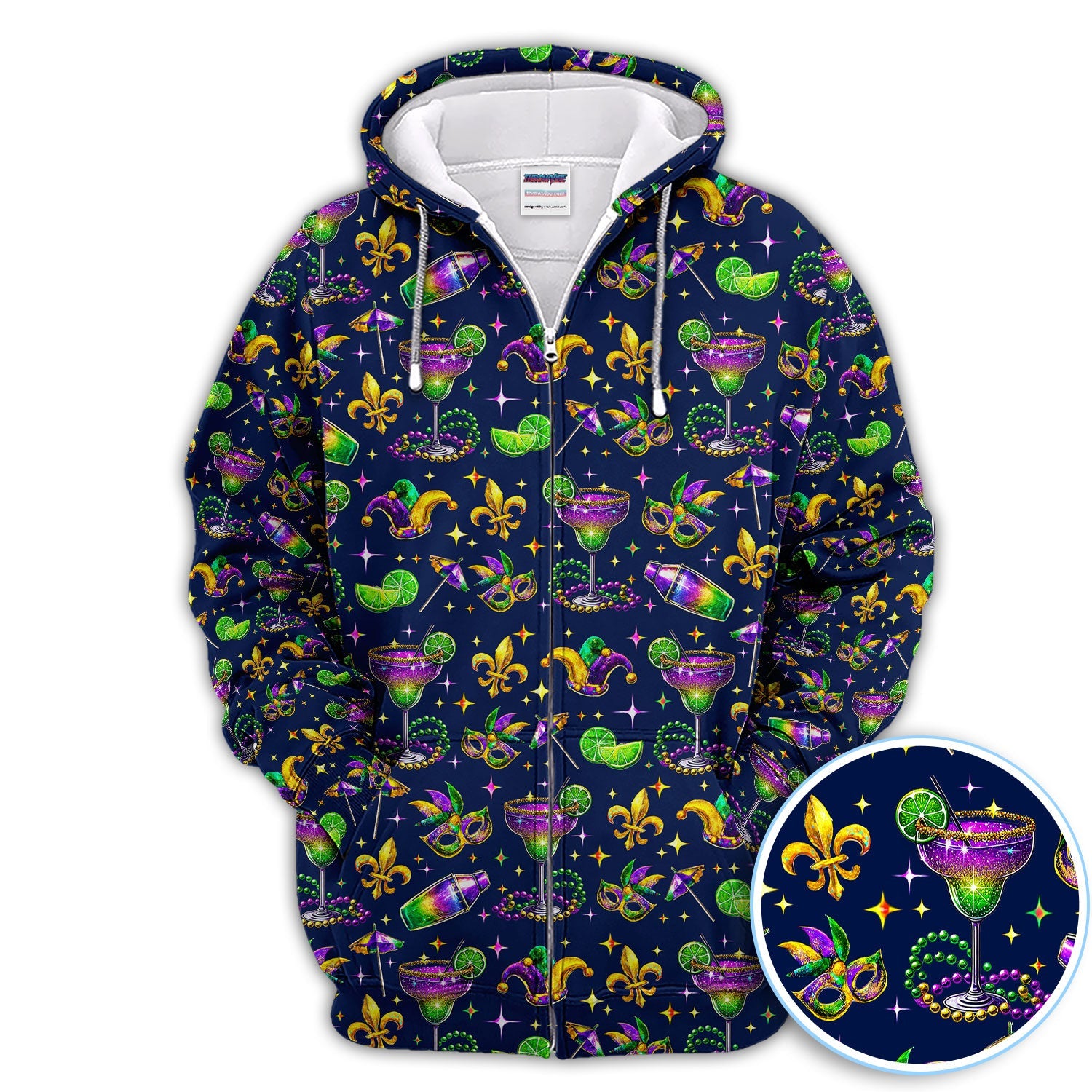 Funny Glitter Mardi Gras Pattern Golf Polos, Mardi Gras And Margaritas Golf Shirt For Men, Golf Gift For Golfer