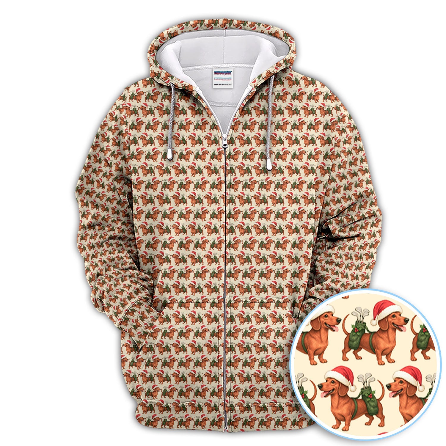Funny Christmas Dachshund Pattern Polos, Xmas Golf Shirt For Men, Golf Gift For Golfer