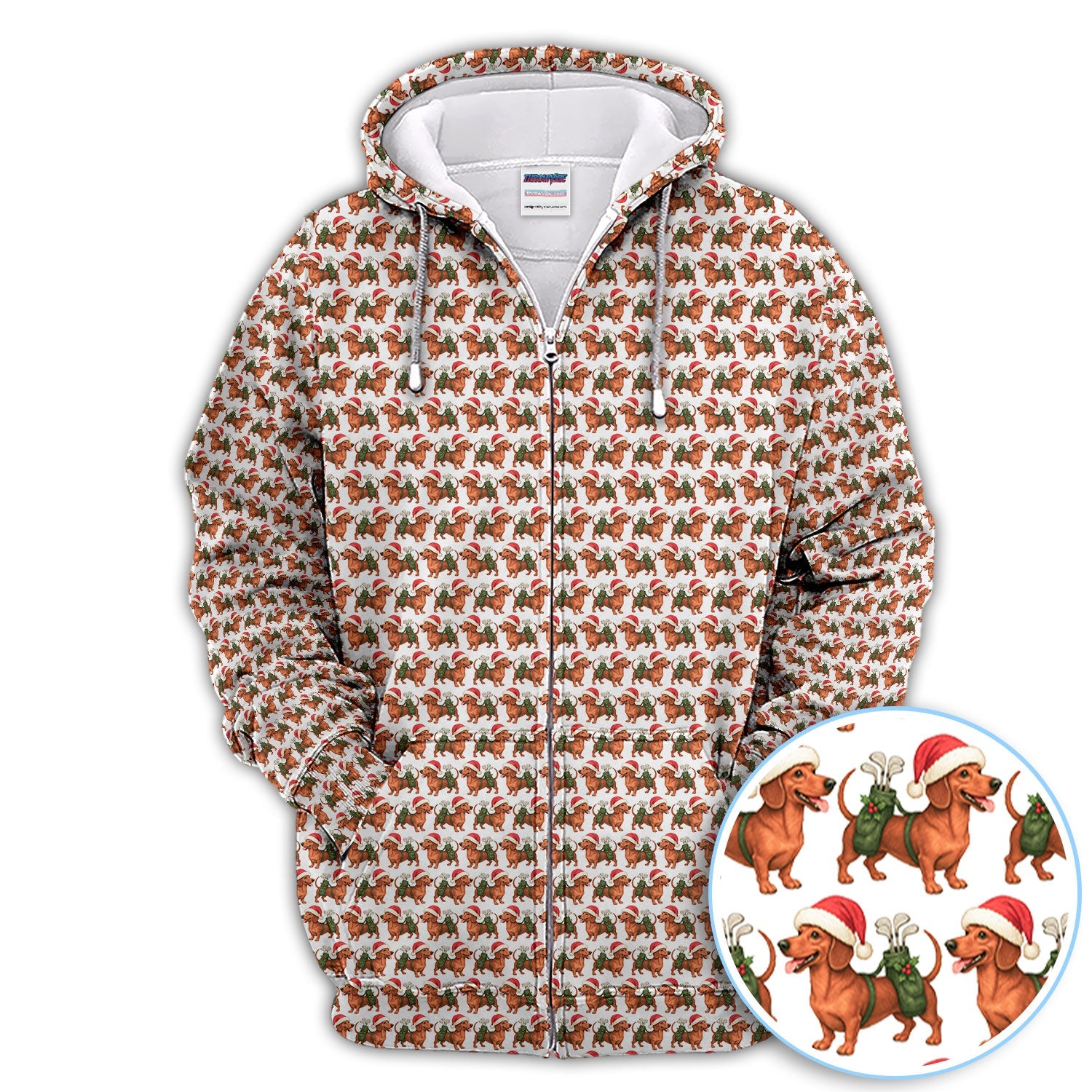 Funny Christmas Dachshund Pattern Polos, Xmas Golf Shirt For Men, Golf Gift For Golfer